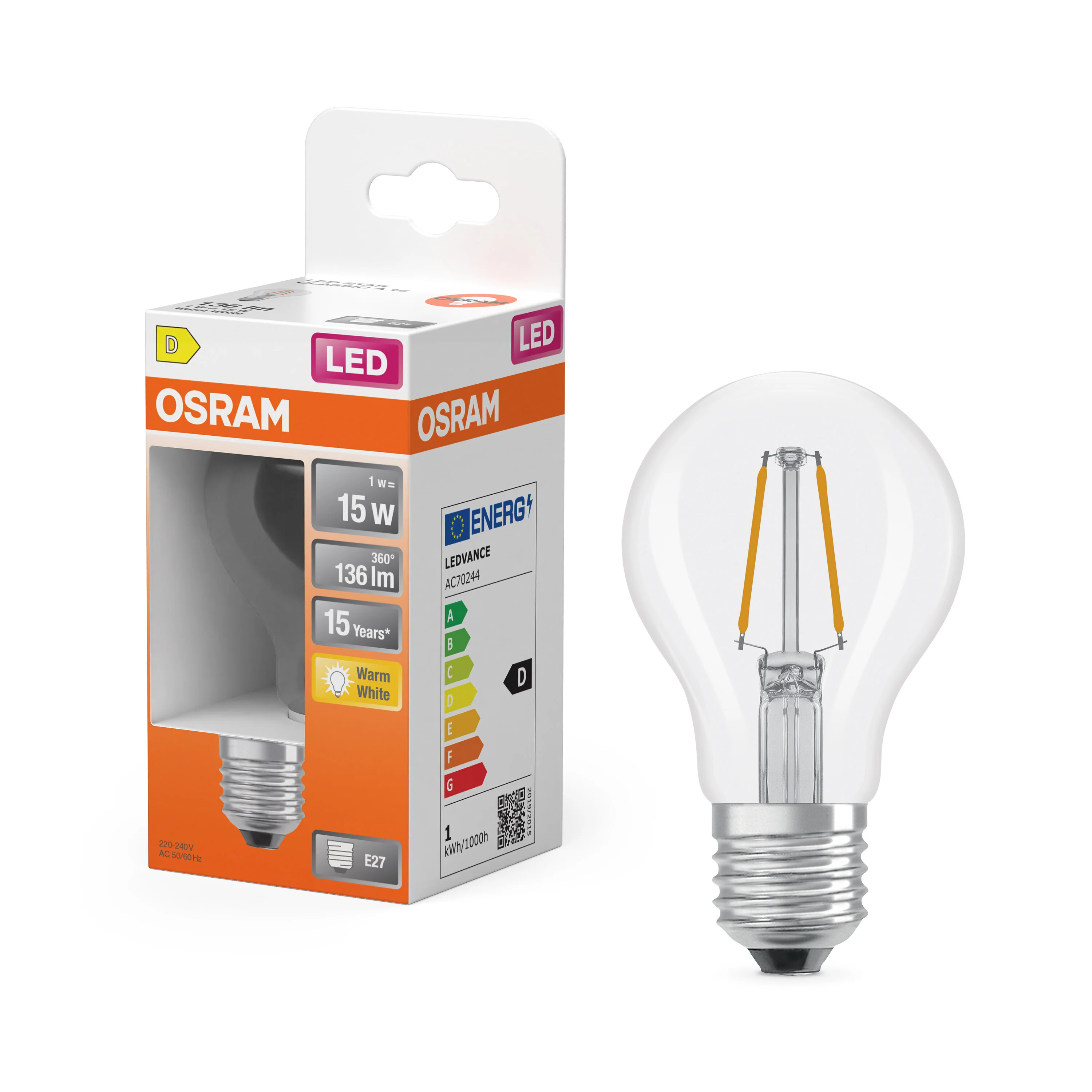 Żarówka LED OSRAM LED Star Classic A 15 Filament 1W 827 Clear E27 - Image 4