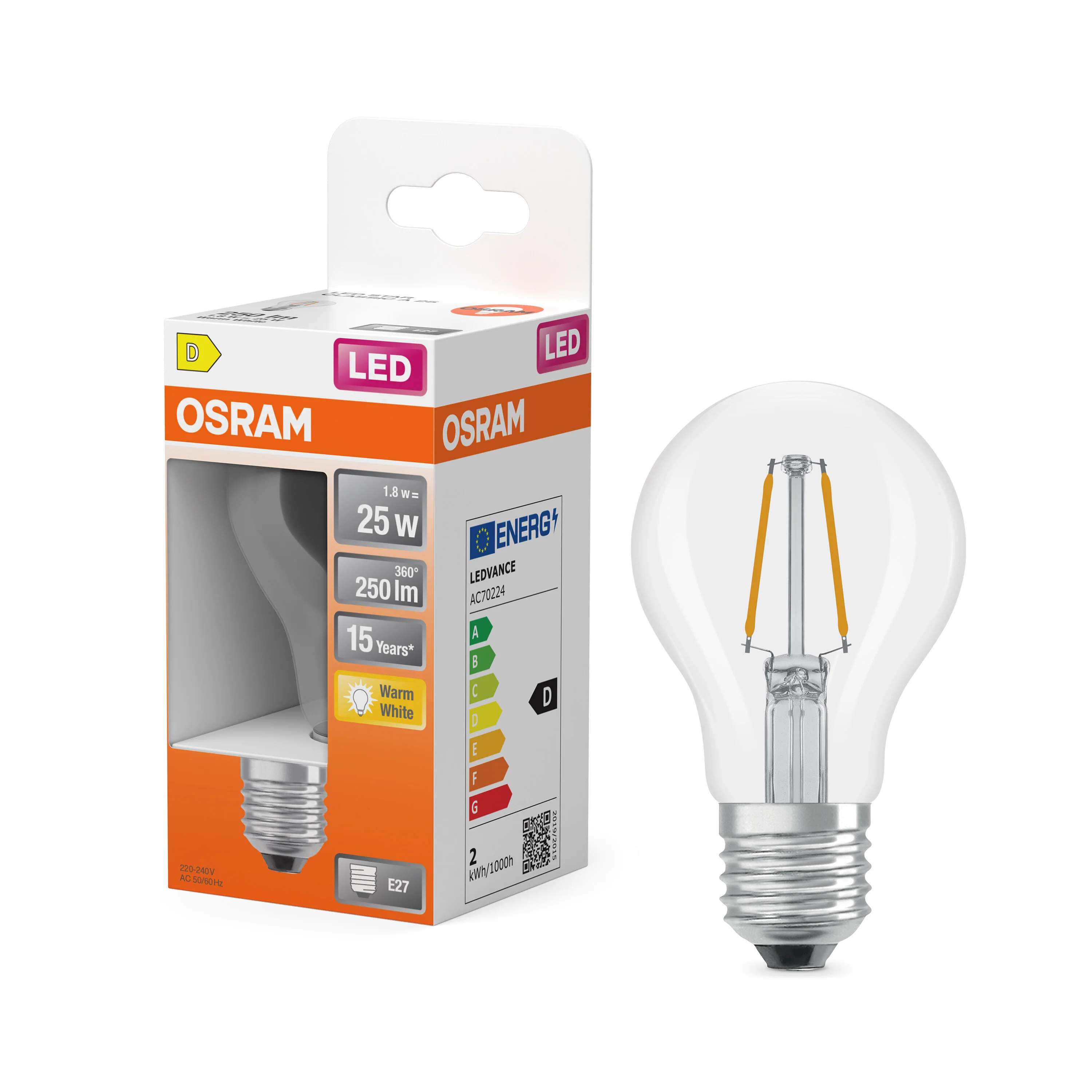 Żarówka LED OSRAM LED Star Classic A 25 Filament 1.8W 827 Clear E27 - Image 4
