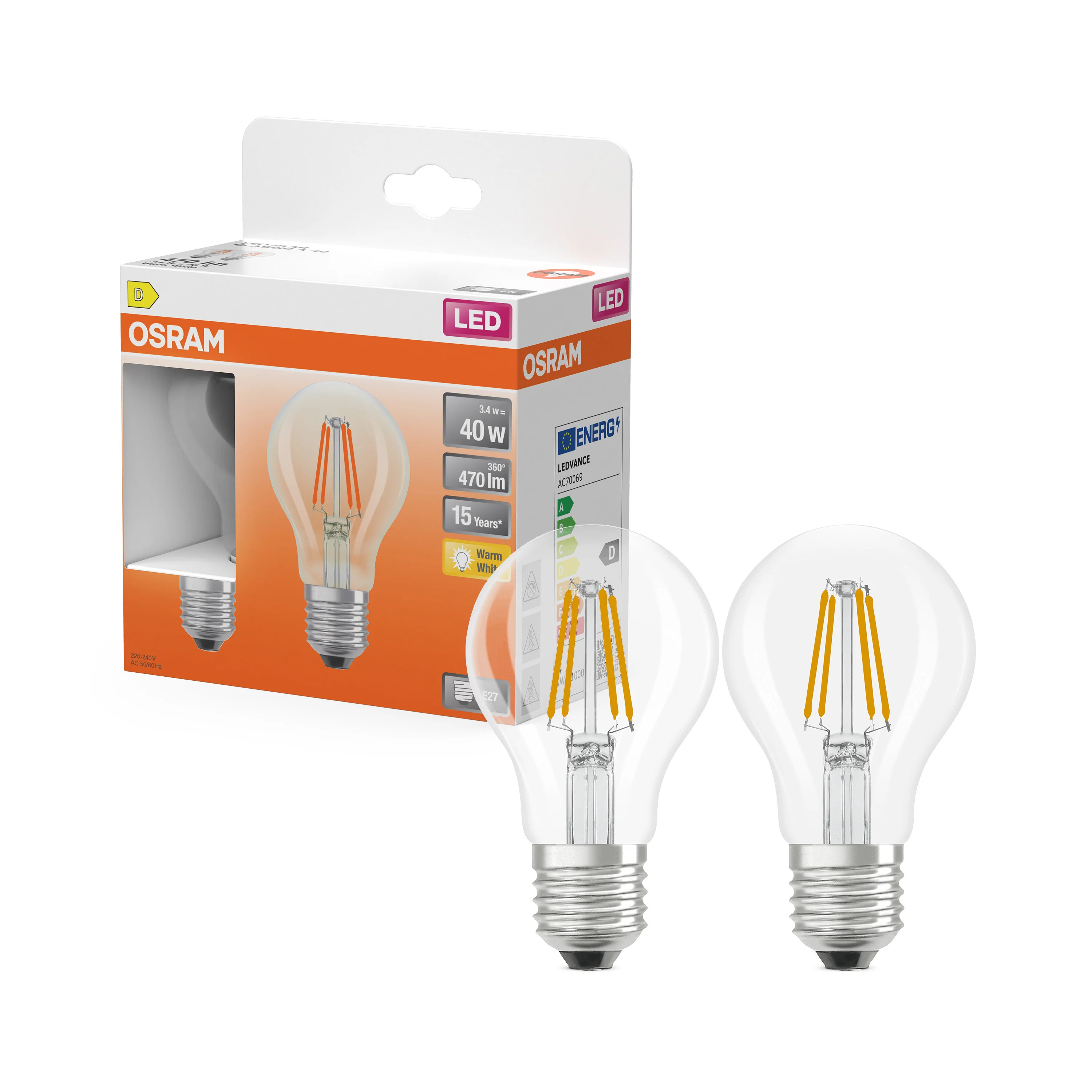 Żarówka LED OSRAM LED Star Classic A 40 Filament 3.4W 827 Clear E27 - Image 4