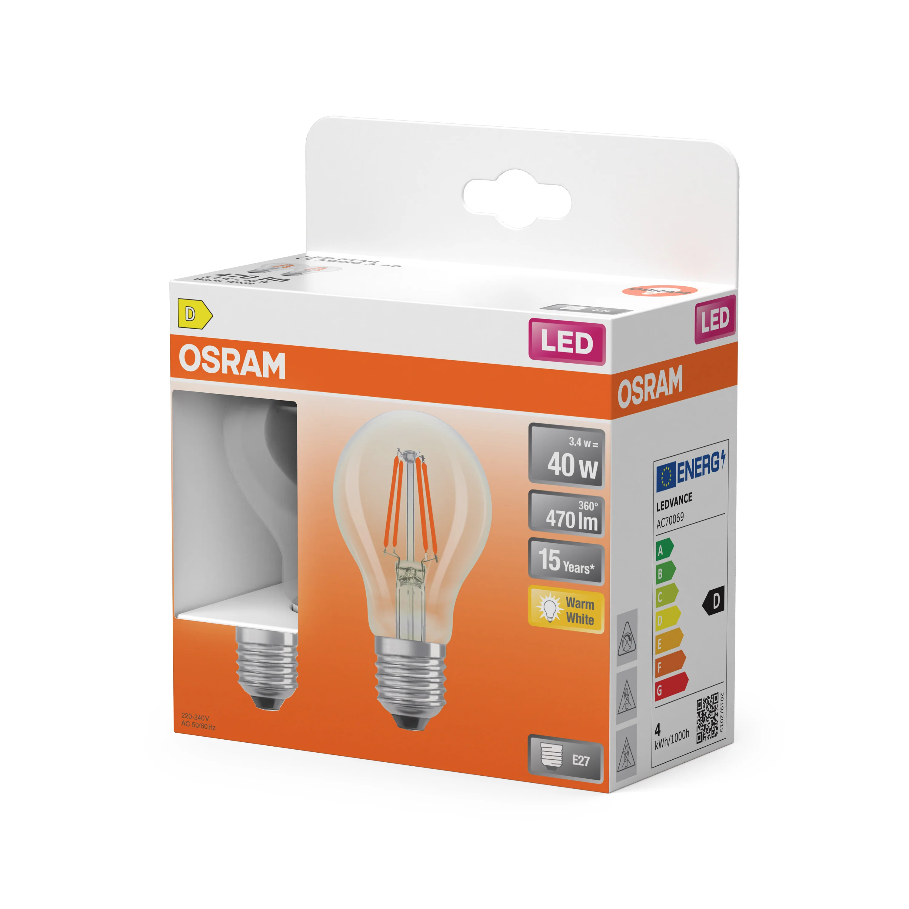 Żarówka LED OSRAM LED Star Classic A 40 Filament 3.4W 827 Clear E27 - Image 5