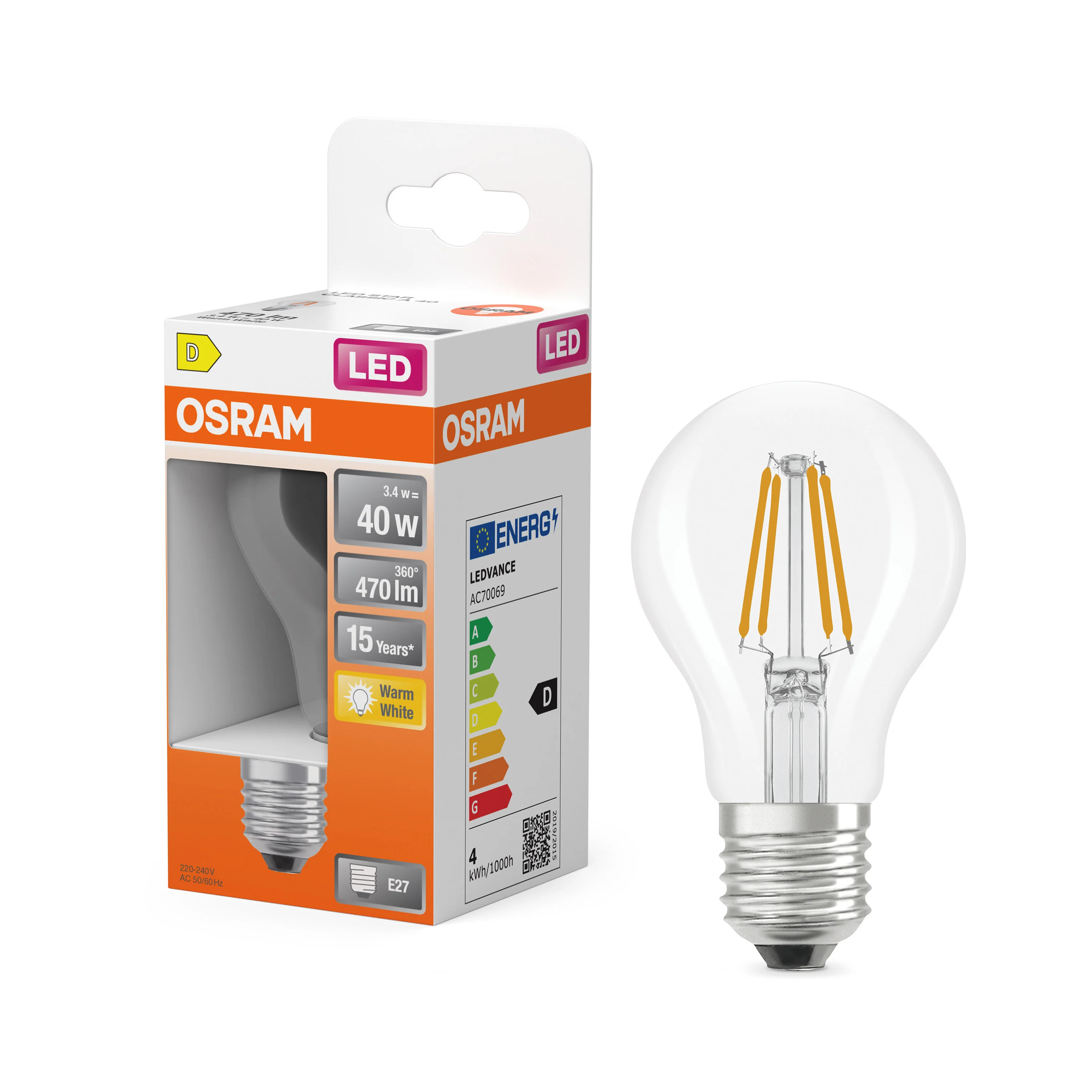 Żarówka LED OSRAM LED Star Classic A 40 Filament 3.4W 827 Clear E27 ciepła - Image 4