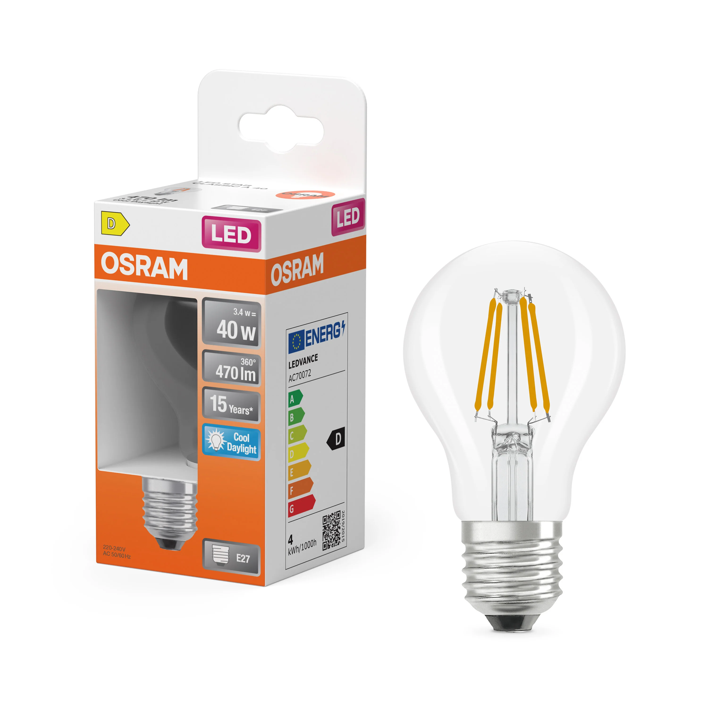 Żarówka LED OSRAM LED Star Classic A 40 Filament 3.4W 865 Clear E27 - Image 4