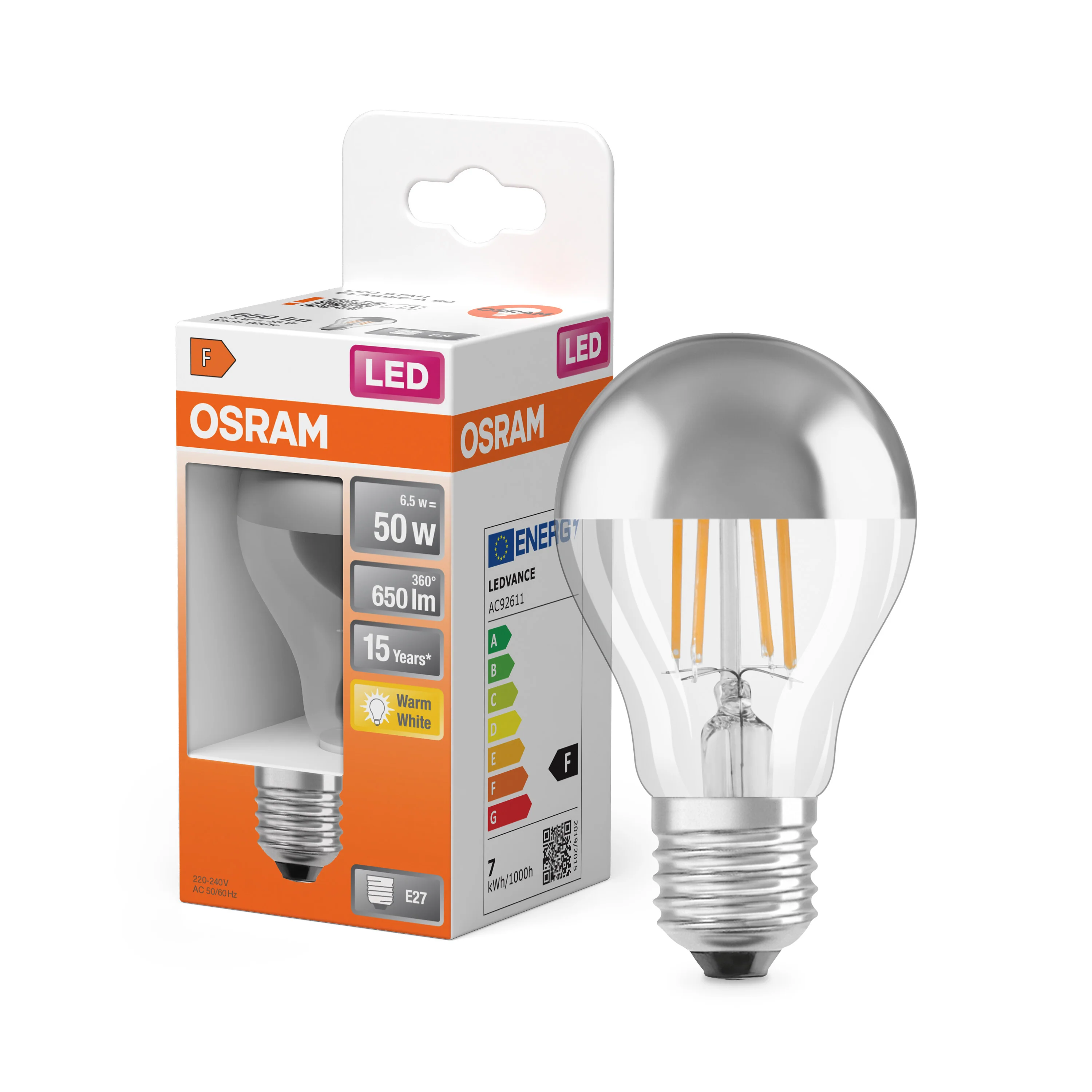 Żarówka LED OSRAM LED Star Classic A 50 Filament Mirror 6.5W 827 Silver E27 - Image 4