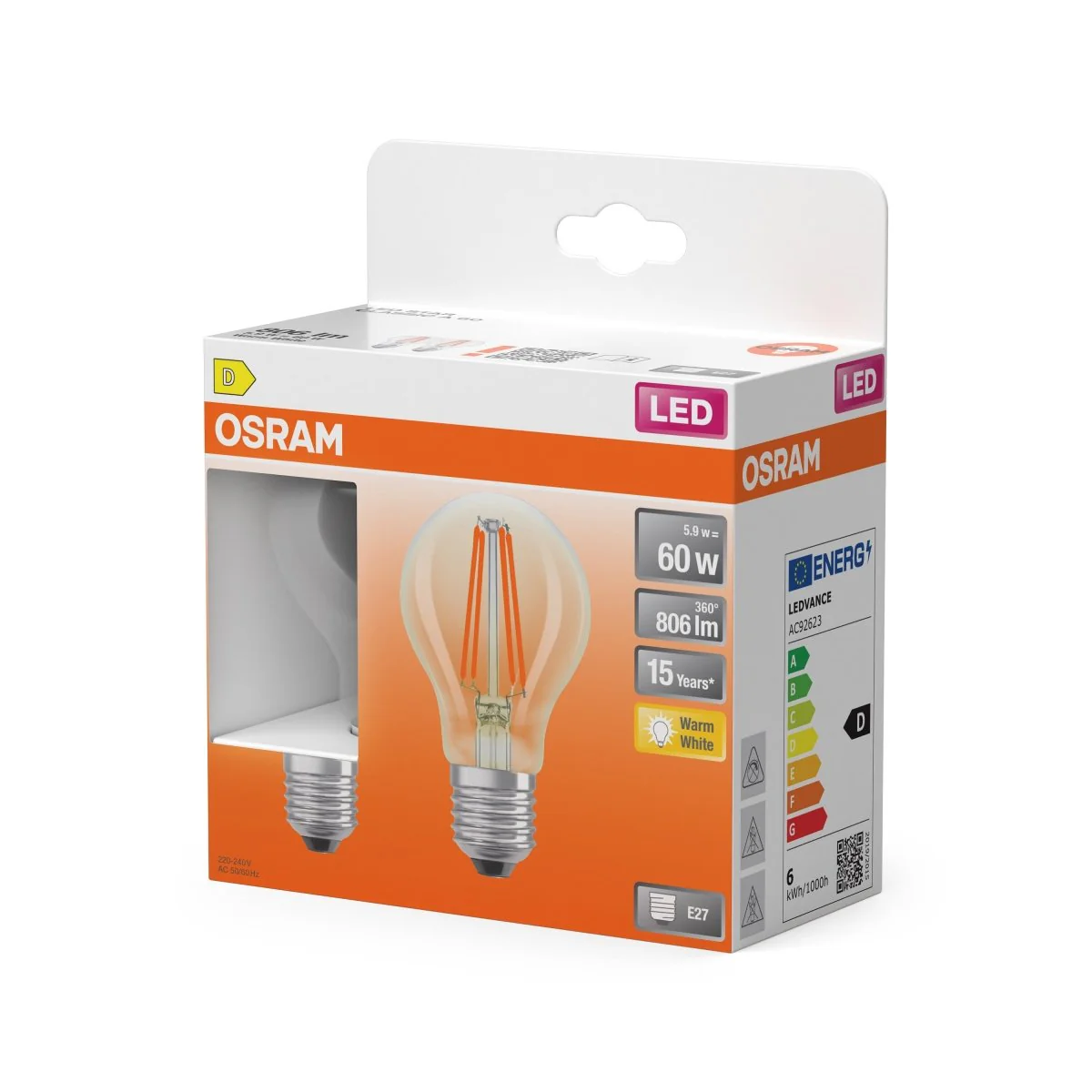 Żarówka LED OSRAM LED Star Classic A 60 Filament 5.9W 827 Clear E27 - Image 2