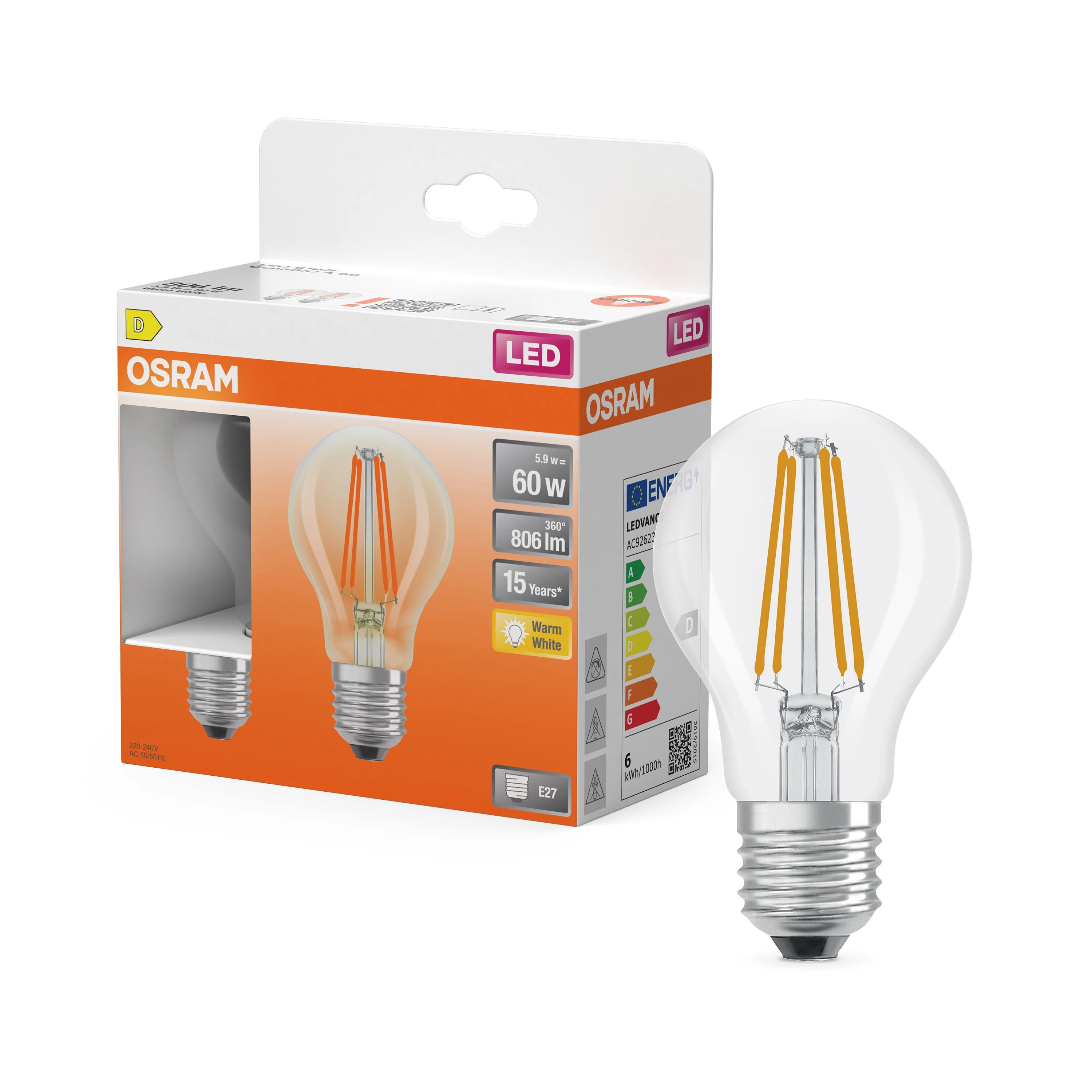 Żarówka LED OSRAM LED Star Classic A 60 Filament 5.9W 827 Clear E27 - Image 4