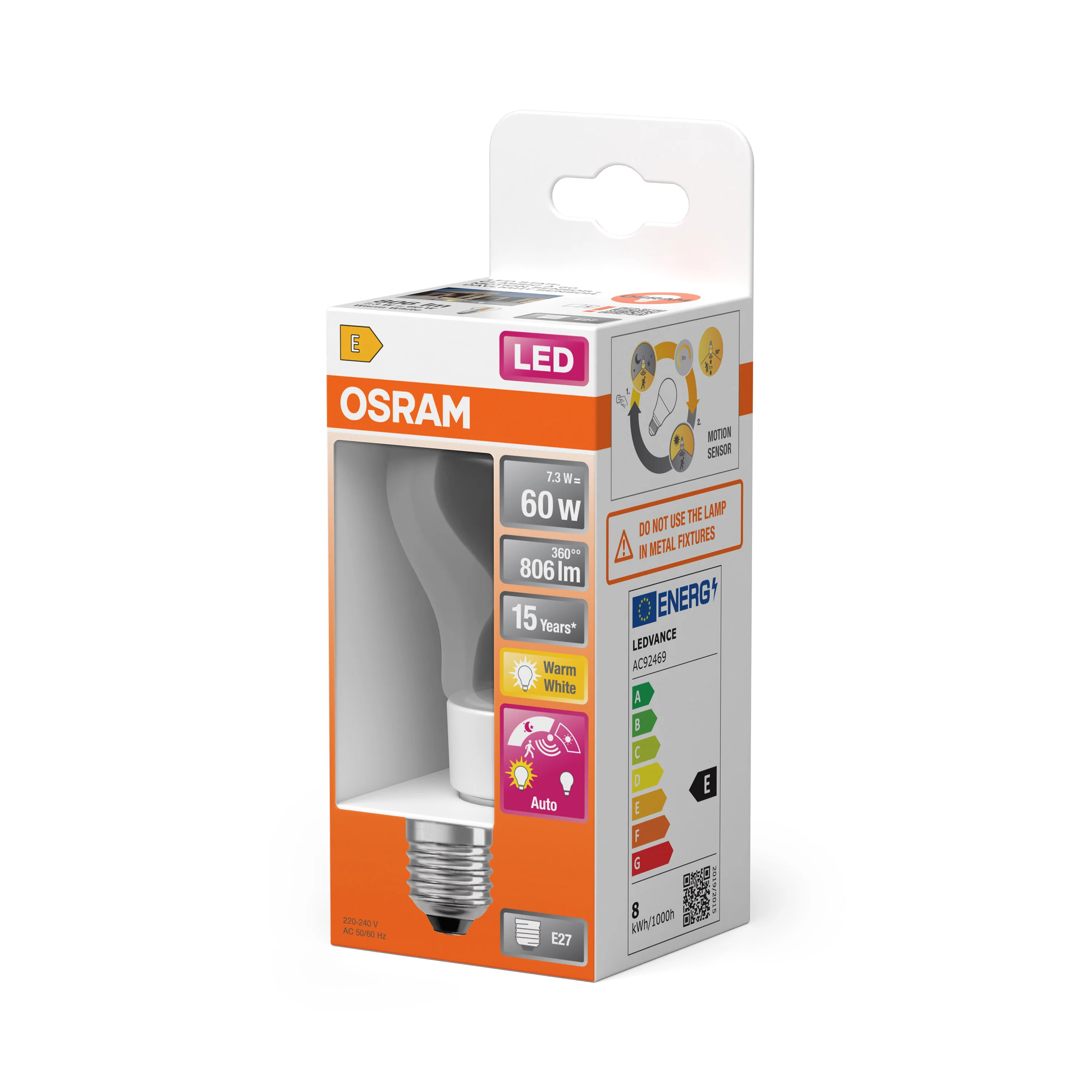Żarówka LED OSRAM LED Star Classic A 60 Filament Motion & Daylight sensor 7.3W 827 Clear E27 - Image 5