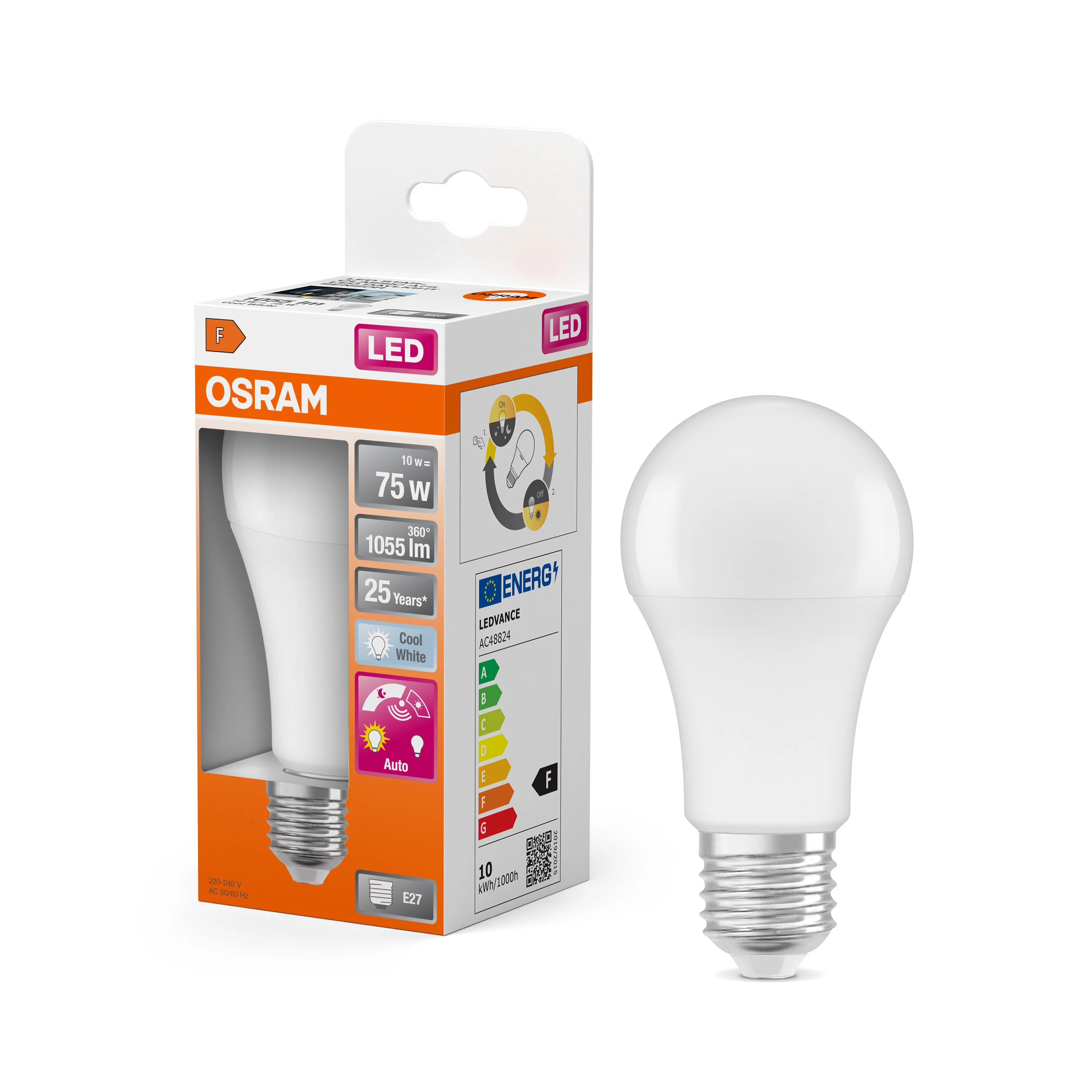 Żarówka LED OSRAM LED Star Classic A 75 Daylight Sensor 10W 840 Frosted E27 - Image 4