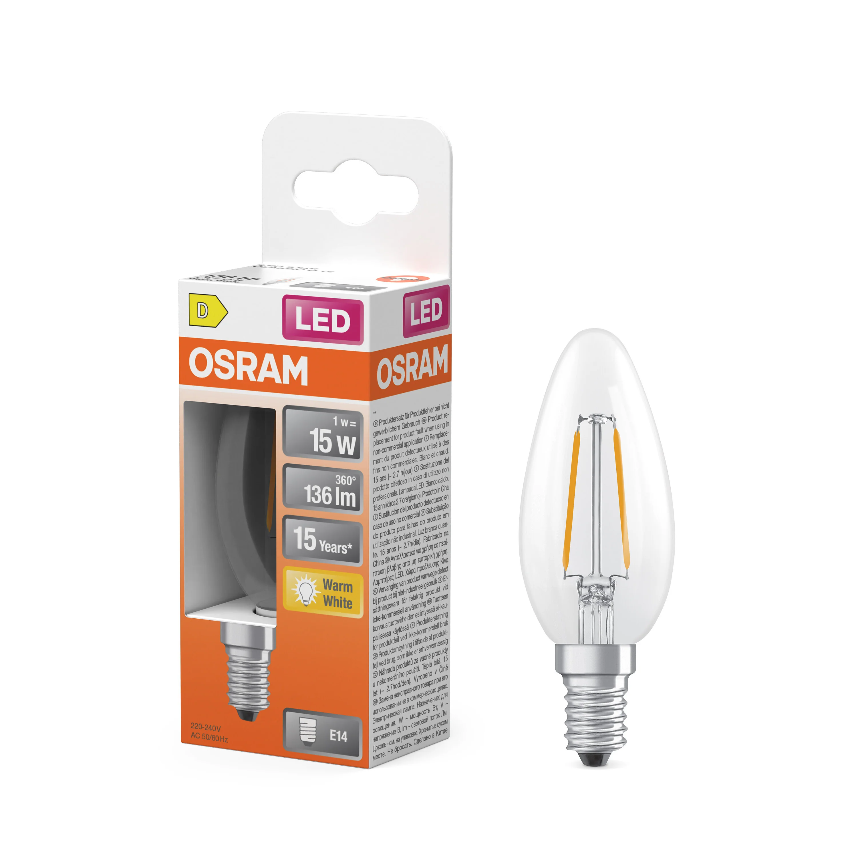 Żarówka LED OSRAM LED Star Classic B 15 Filament 1W 827 Clear E14 - Image 4