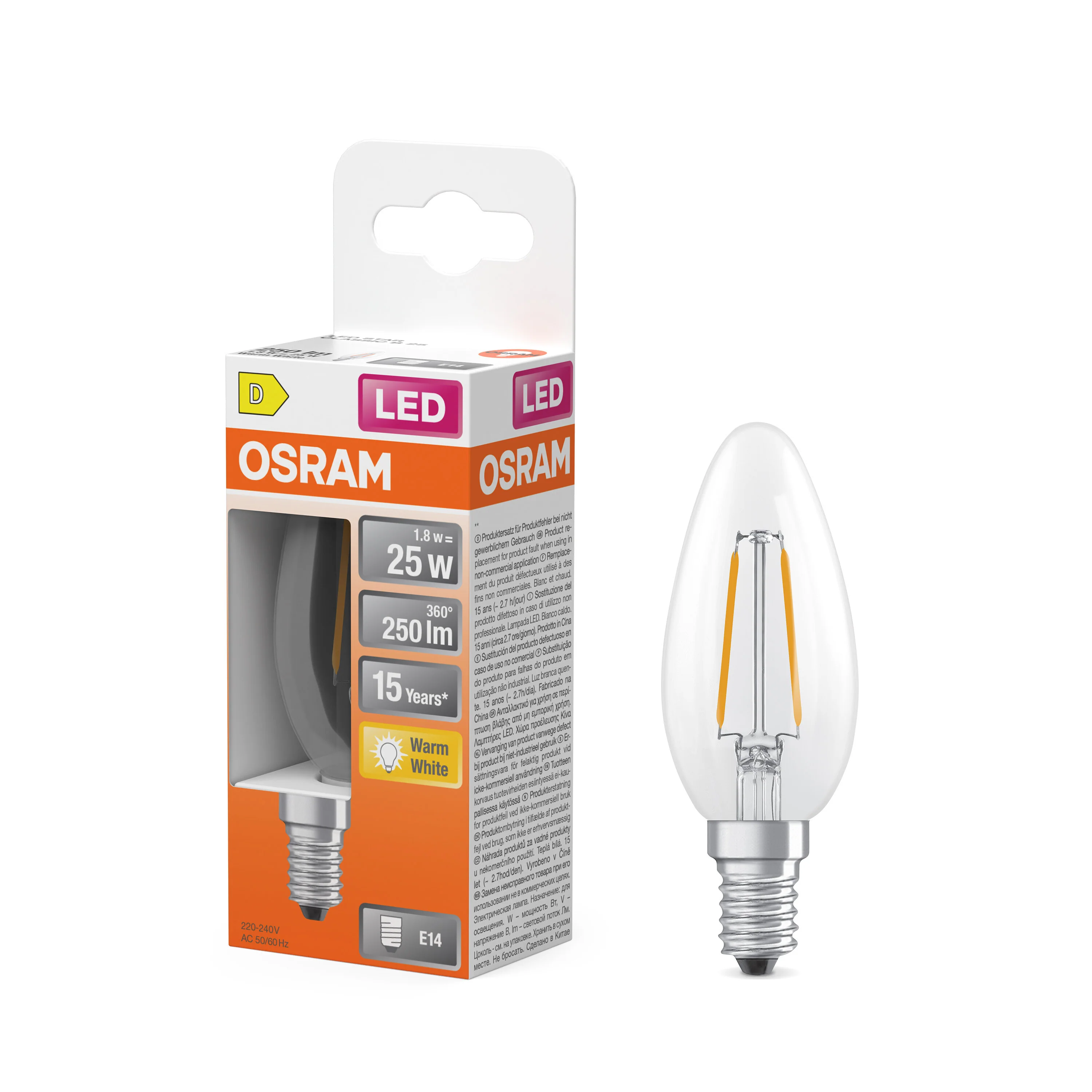Żarówka LED OSRAM LED Star Classic B 25 Filament 1.8W 827 Clear E14 ciepła - Image 4