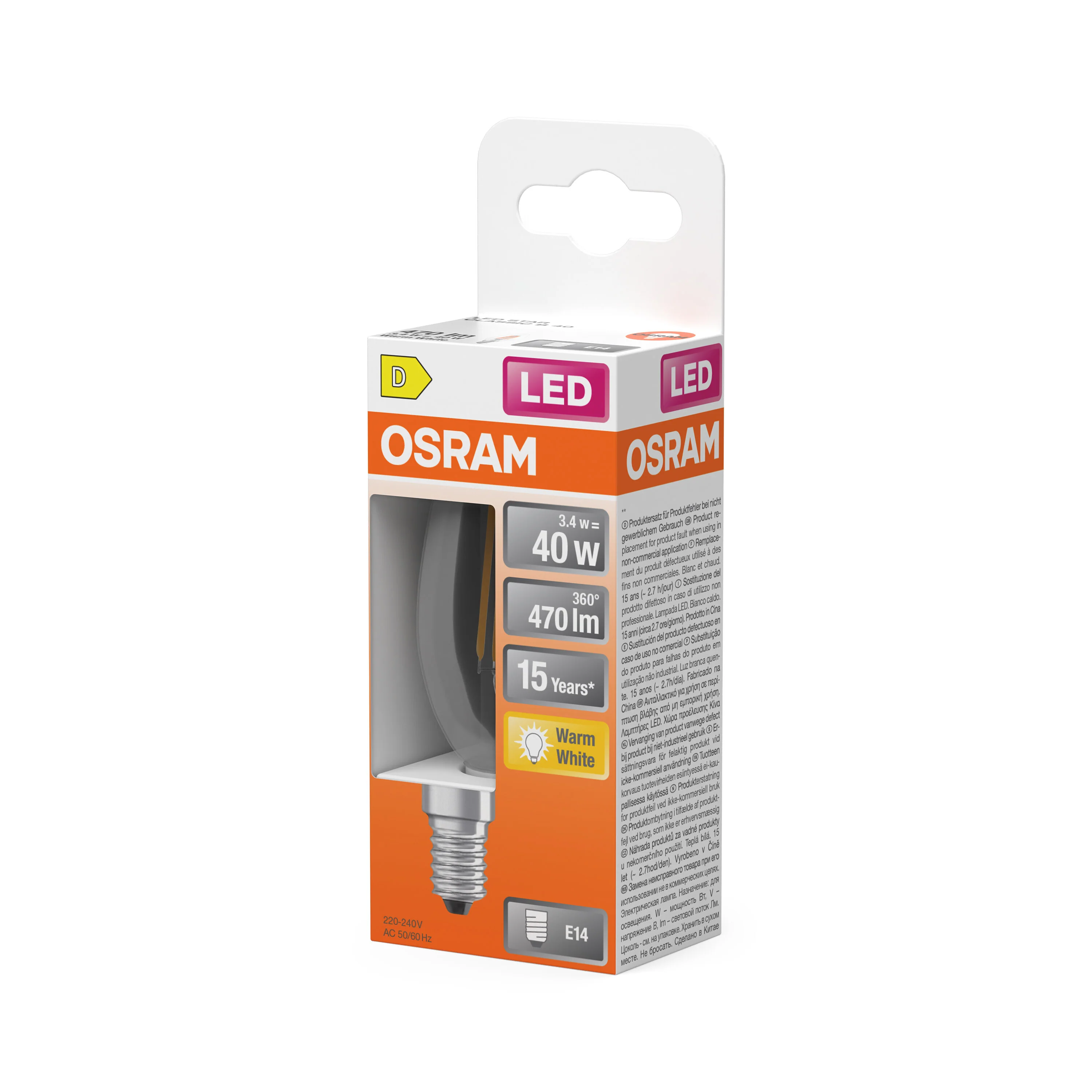 Żarówka LED OSRAM LED Star Classic B 40 Filament 3.4W 827 Clear E14 ciepła - Image 5