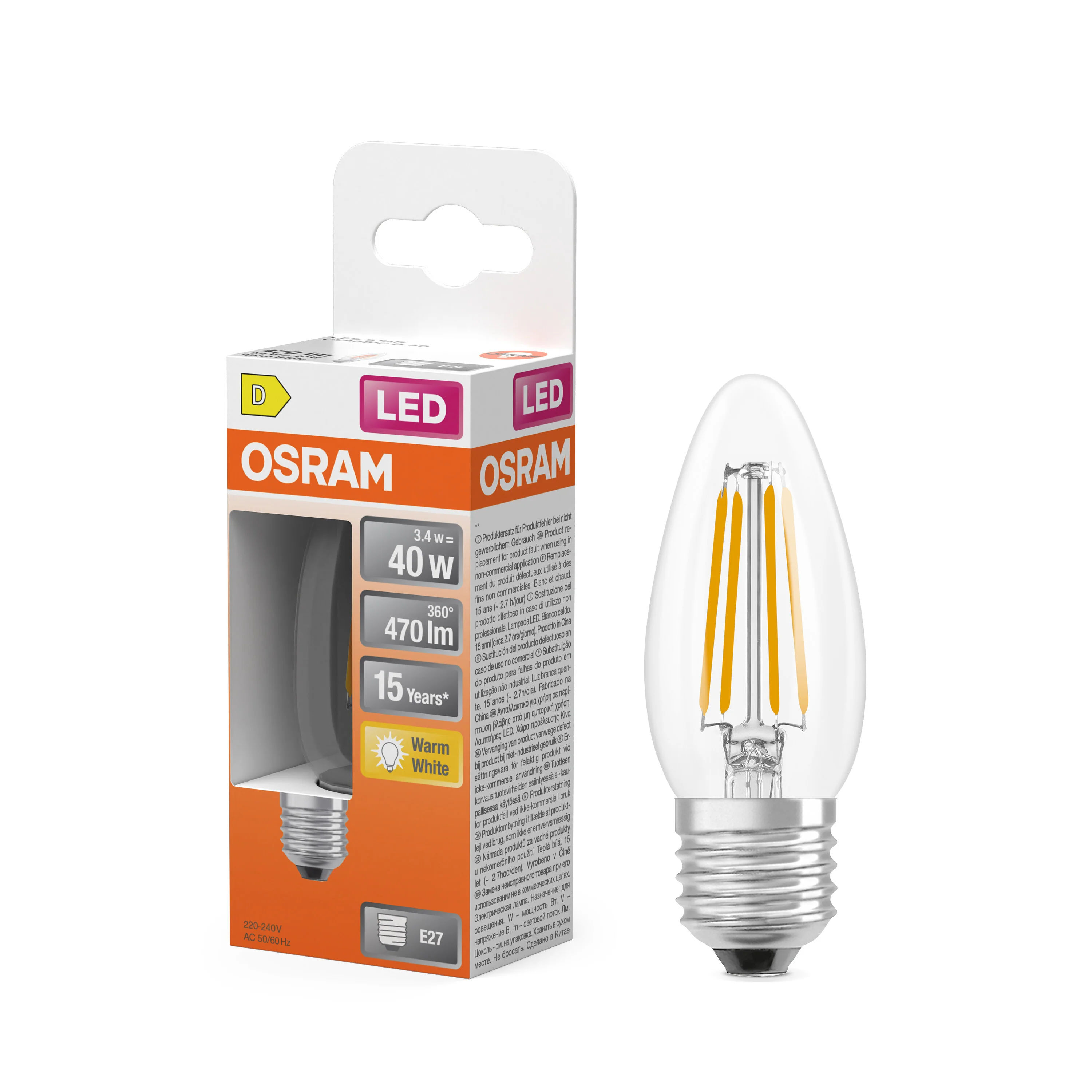 Żarówka LED OSRAM LED Star Classic B 40 Filament 3.4W 827 Clear E27 - Image 4