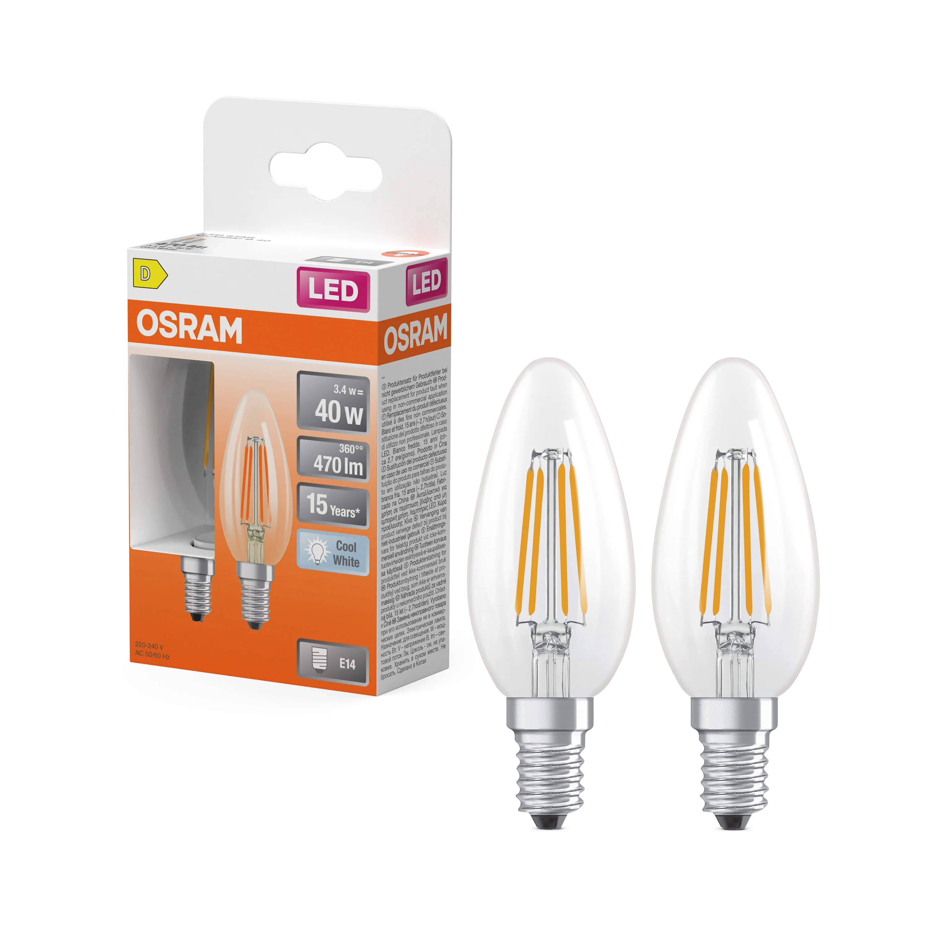 Żarówka LED OSRAM LED Star Classic B 40 Filament 3.4W 840 Clear E14 - Image 4