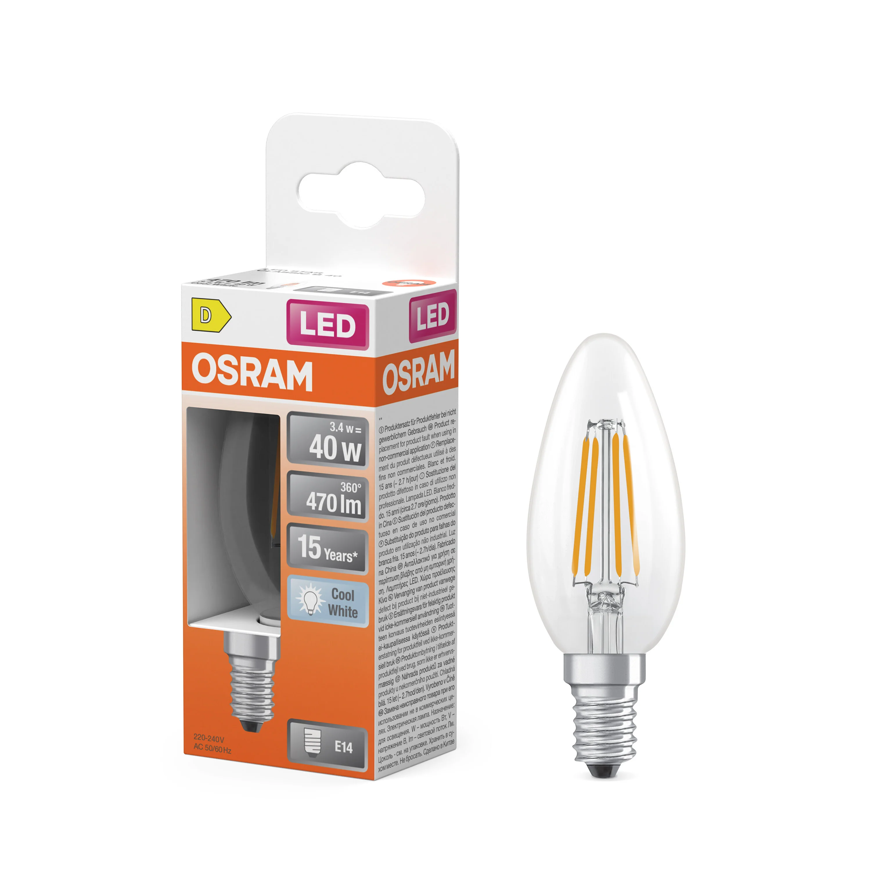 Żarówka LED OSRAM LED Star Classic B 40 Filament 3.4W 840 Clear E14 neutralna - Image 4