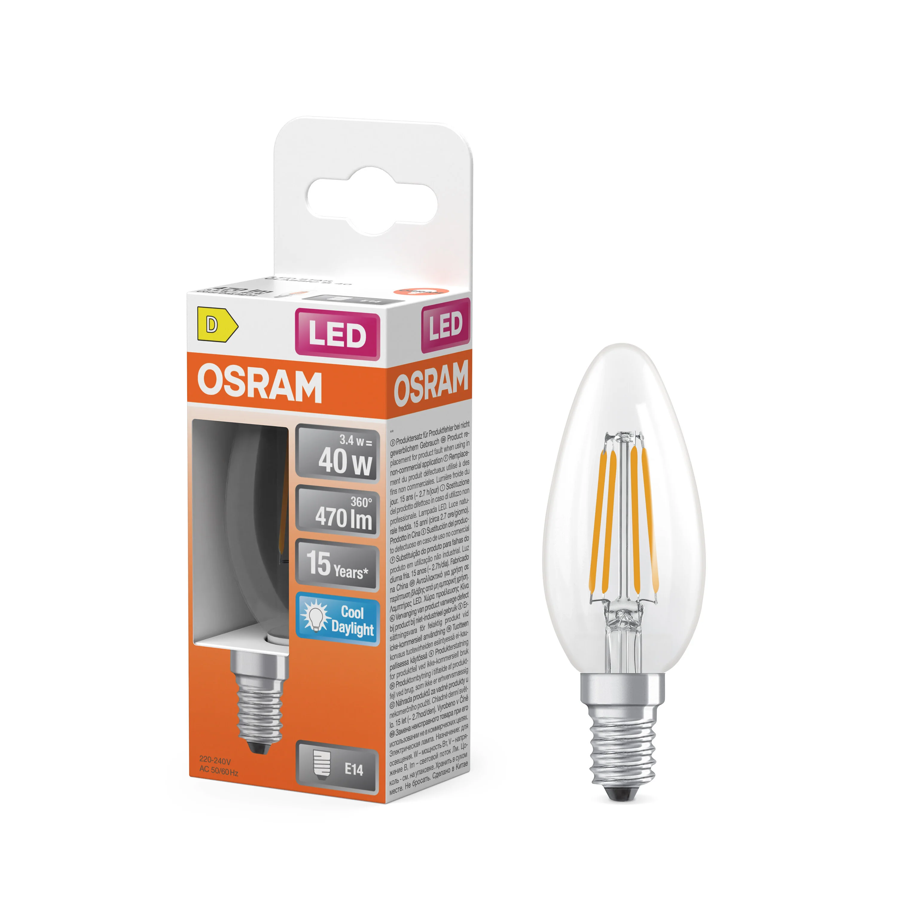 Żarówka LED OSRAM LED Star Classic B 40 Filament 3.4W 865 Clear E14 - Image 4