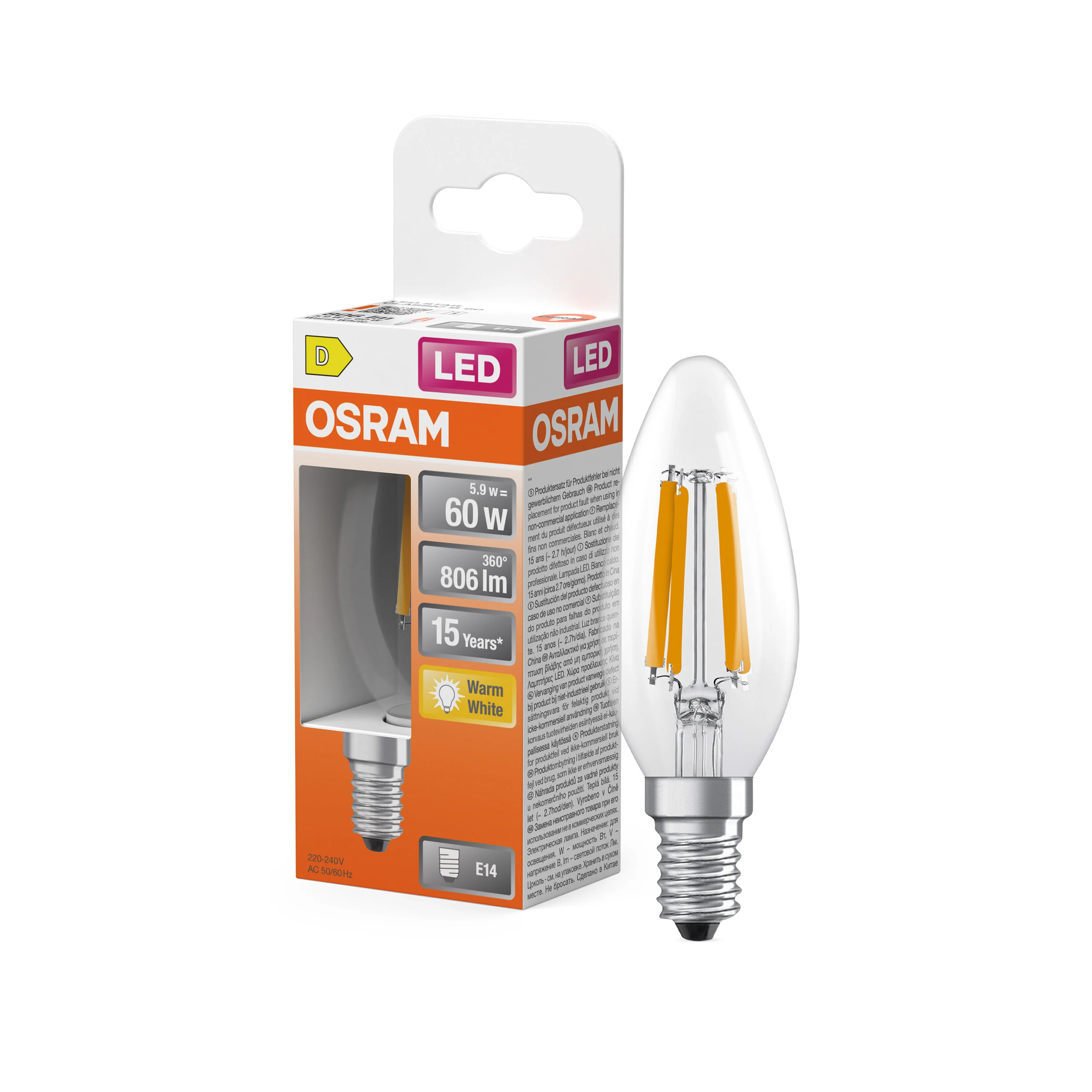 Żarówka LED OSRAM LED Star Classic B 60 Filament 5.9W 827 Clear E14 - Image 4
