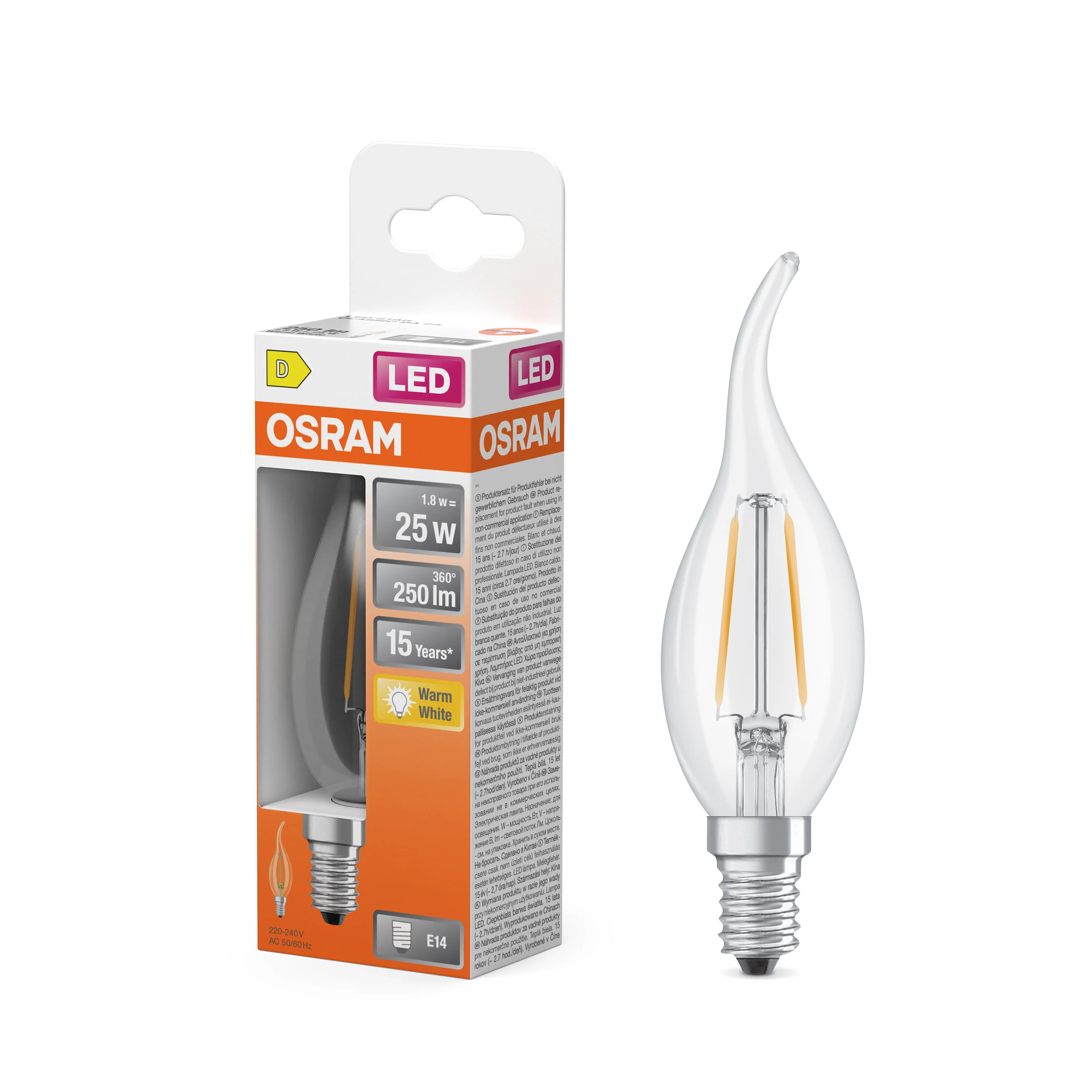 Żarówka LED OSRAM LED Star Classic BA 25 Filament 1.8W 827 Clear E14 - Image 4