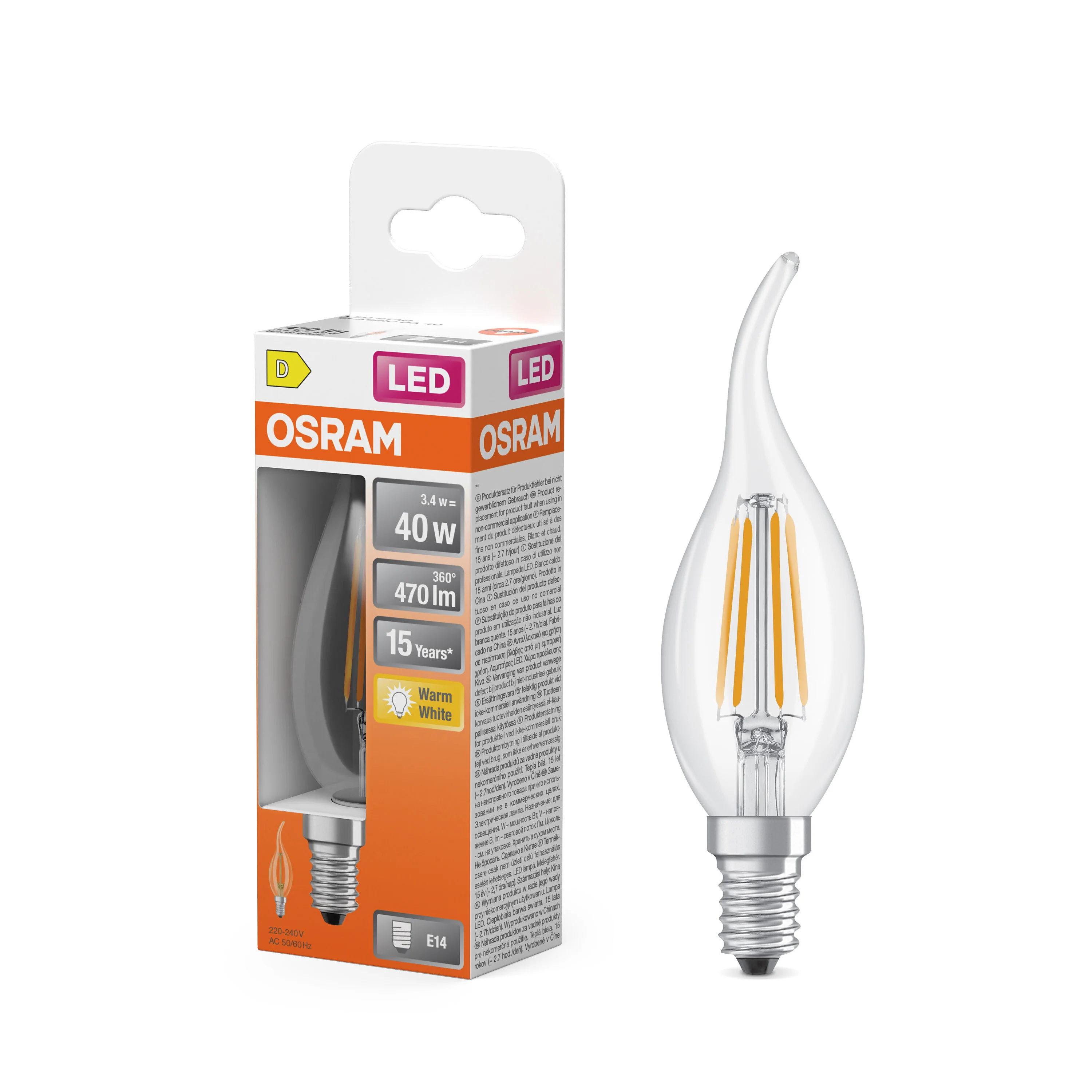Żarówka LED OSRAM LED Star Classic BA 40 Filament 3.4W 827 Clear E14 - Image 4