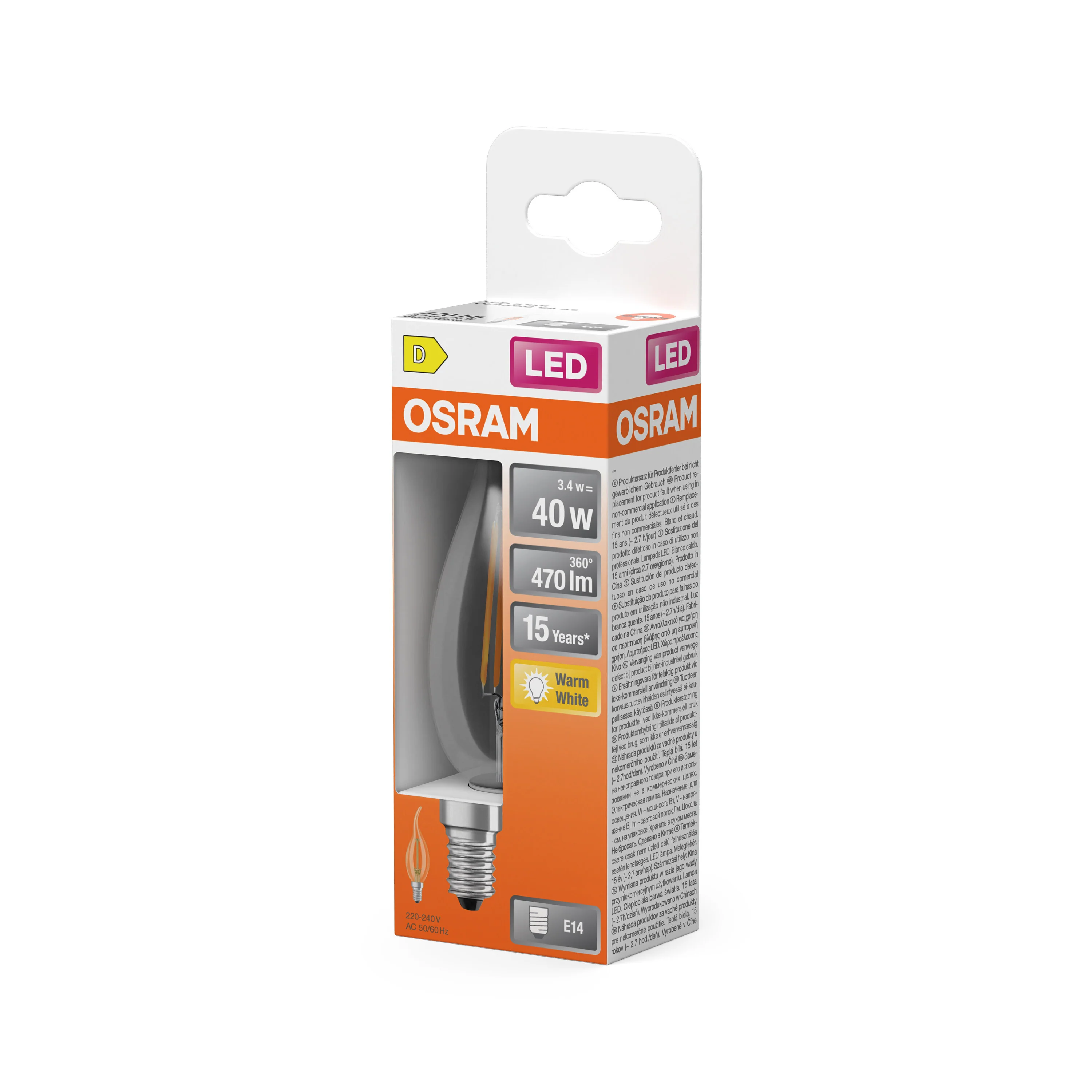 Żarówka LED OSRAM LED Star Classic BA 40 Filament 3.4W 827 Clear E14 - Image 5