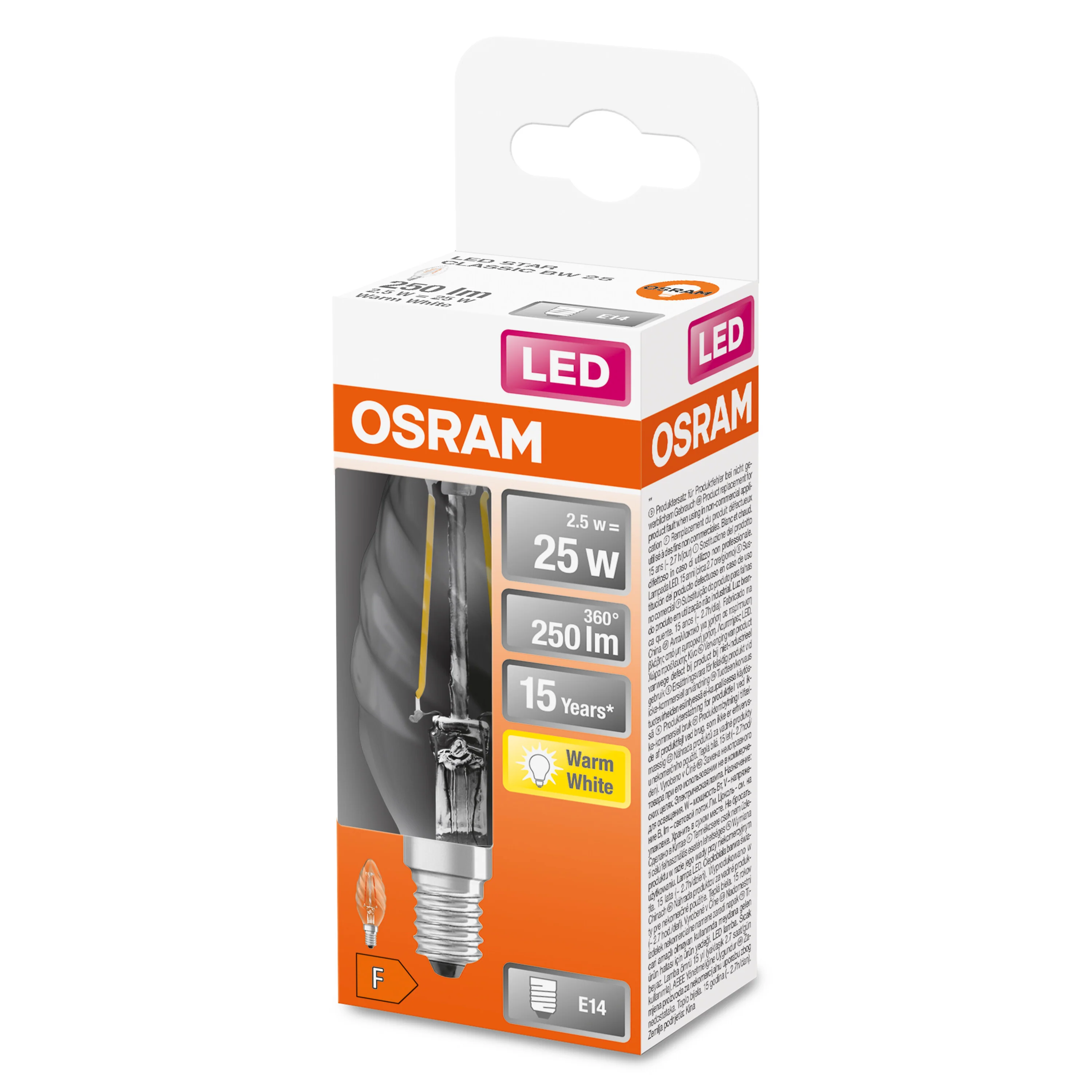 Żarówka LED OSRAM LED Star Classic BW 25 Filament 2.5W 827 Clear E14 - Image 3