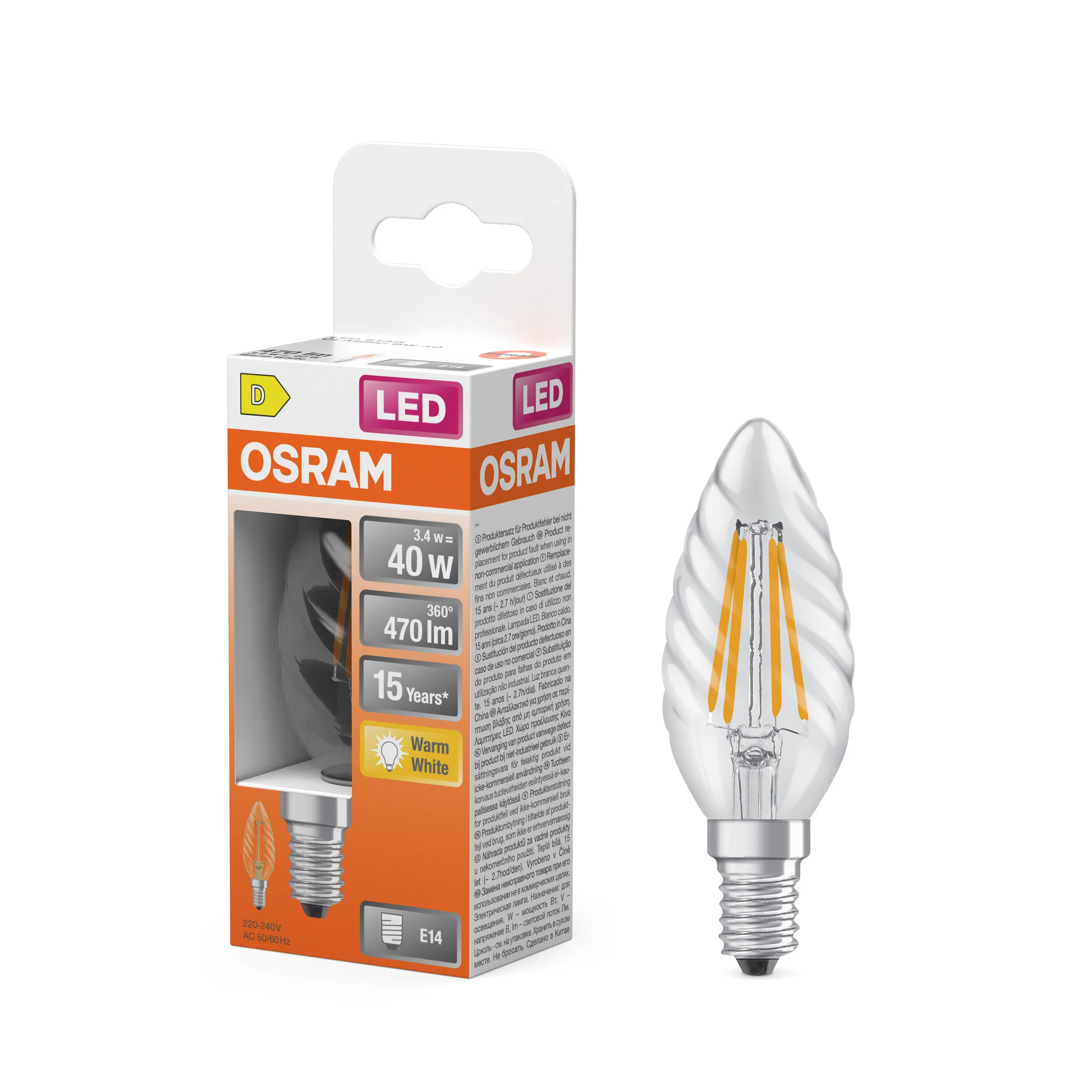Żarówka LED OSRAM LED Star Classic BW 40 Filament 3.4W 827 Clear E14 - Image 4