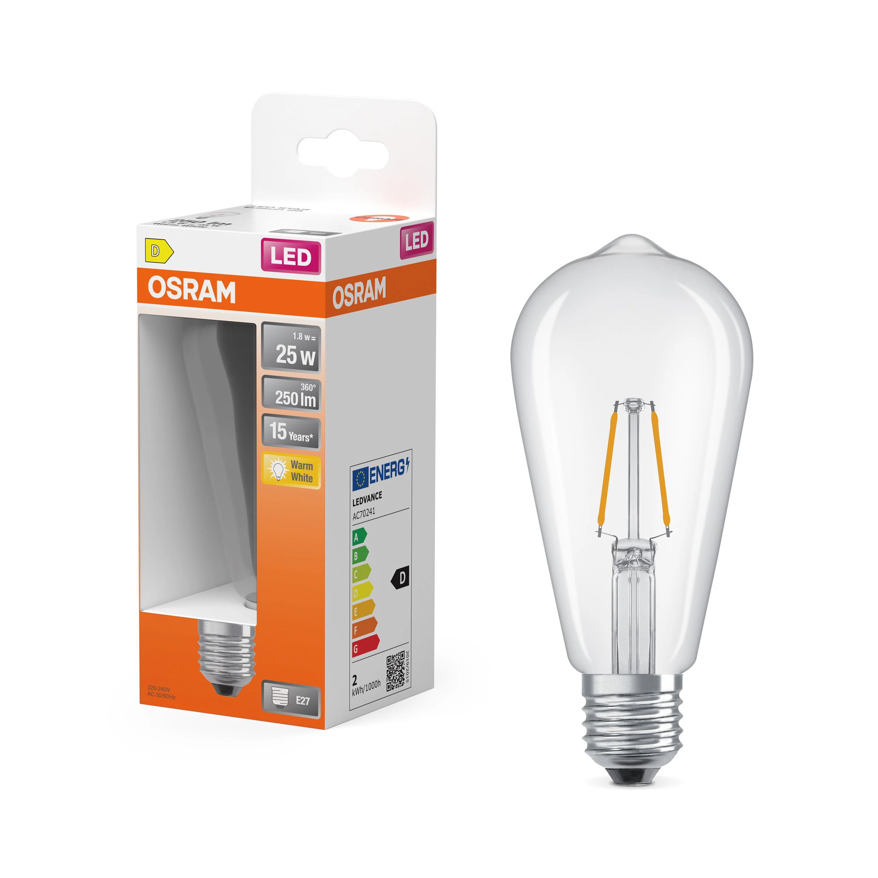 Żarówka LED OSRAM LED Star Classic Edison 25 Filament 1.8W 827 Clear E27 - Image 4