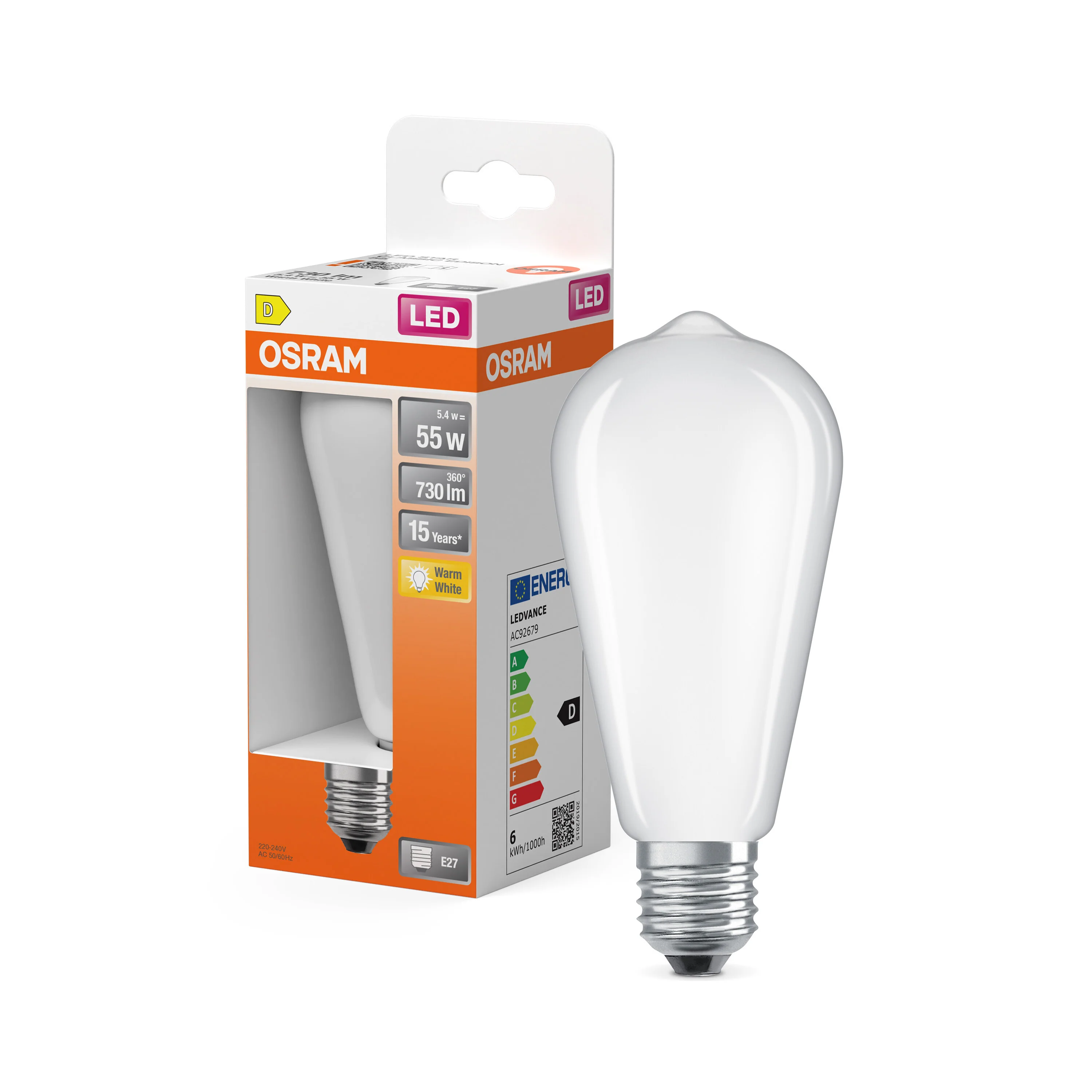 Żarówka LED OSRAM LED Star Classic Edison 55 Filament 5.4W 827 Frosted E27 - Image 4