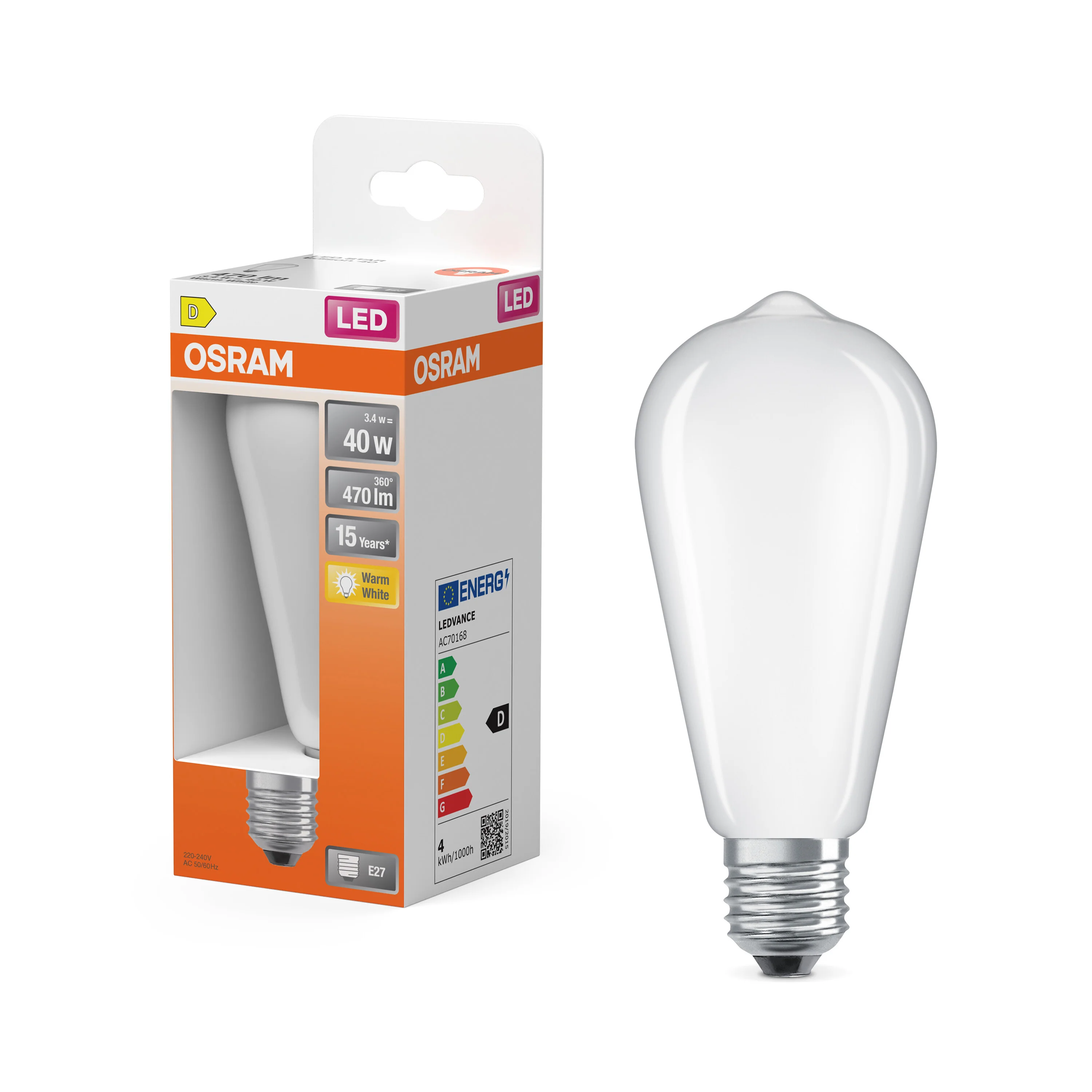 Żarówka LED OSRAM LED Star Classic Edison ST64 40 Filament 3.4W 827 Frosted E27 - Image 4
