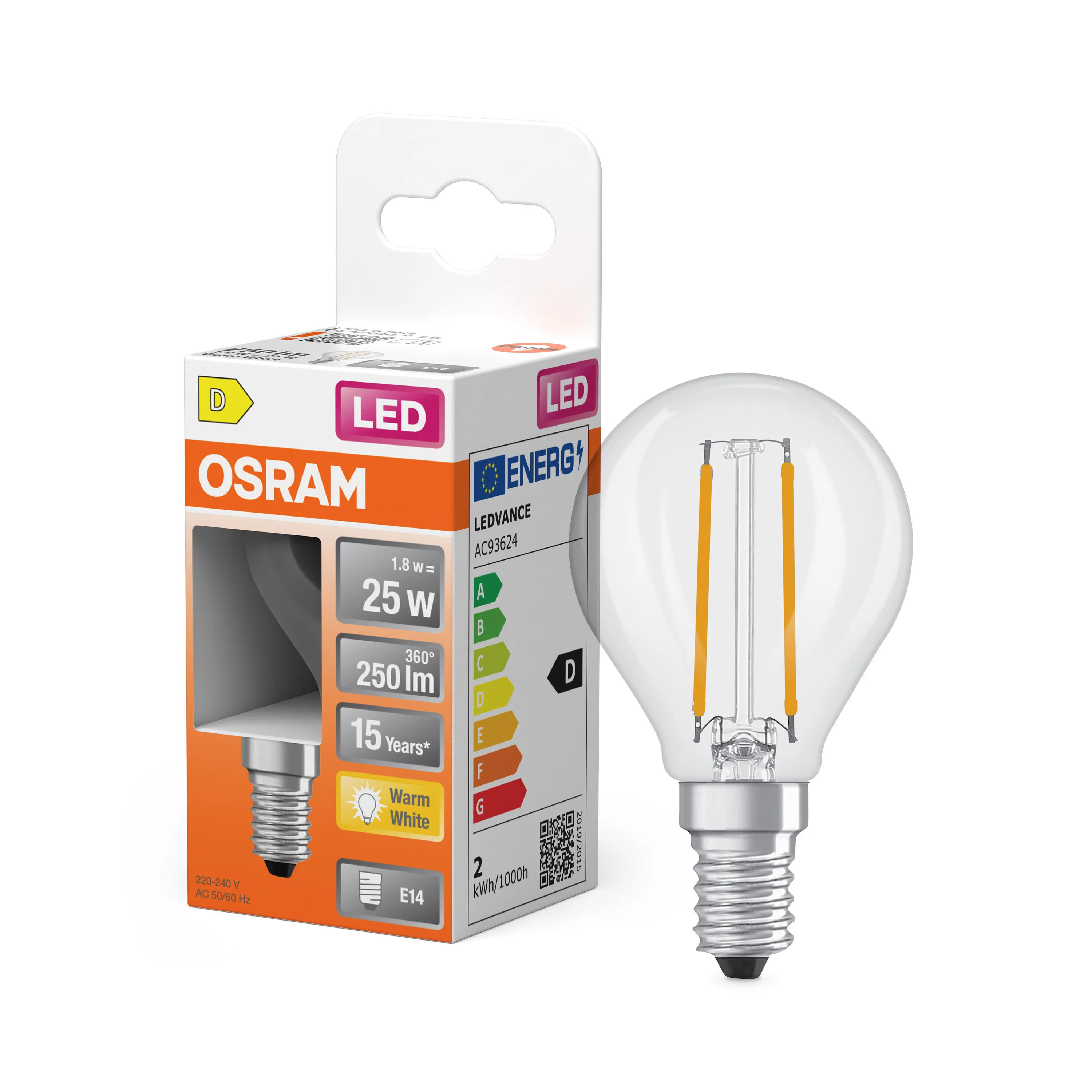 Żarówka LED OSRAM LED Star Classic P 25 Filament 1.8W 827 Clear E14 - Image 4