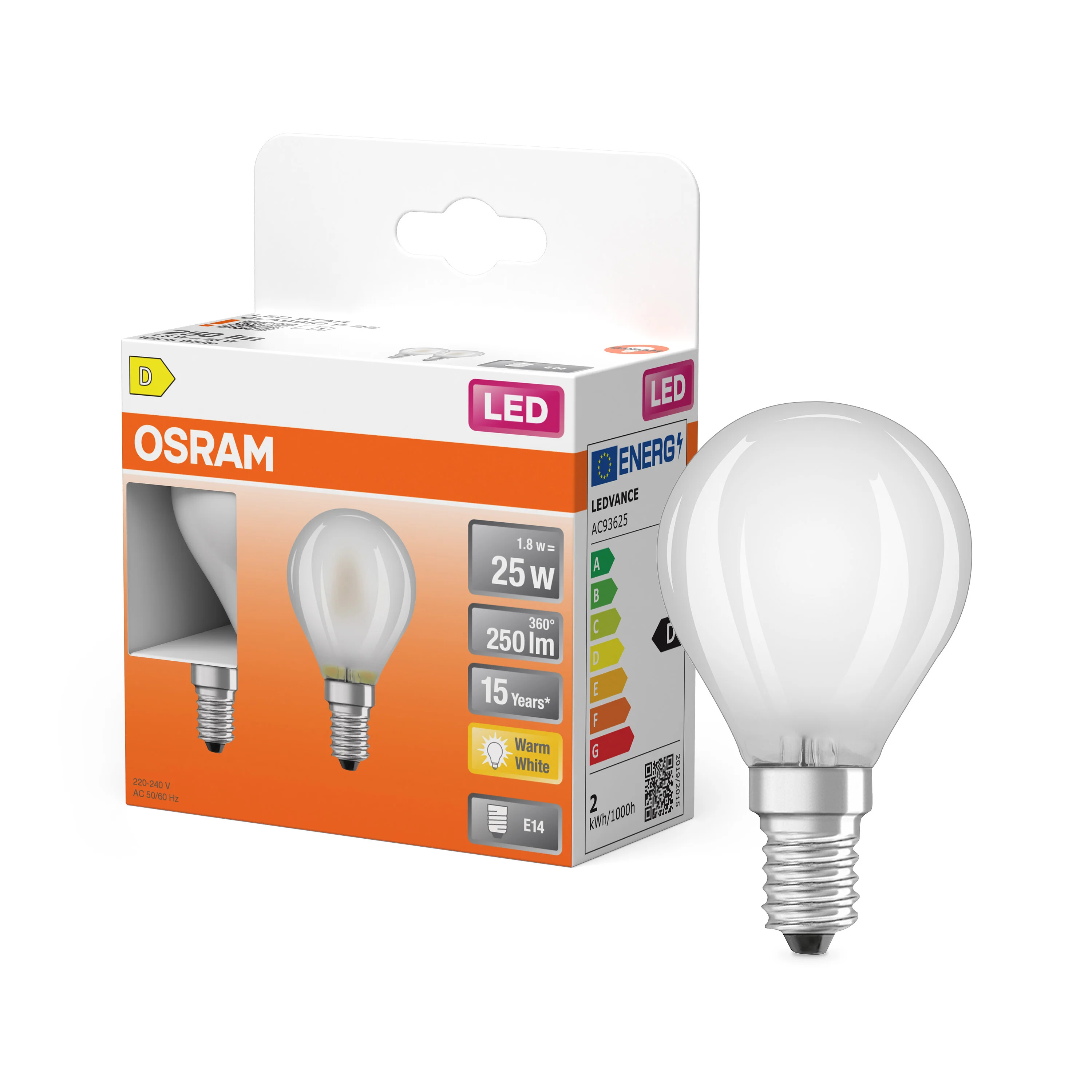 Żarówka LED OSRAM LED Star Classic P 25 Filament 1.8W 827 Frosted E14 - Image 4