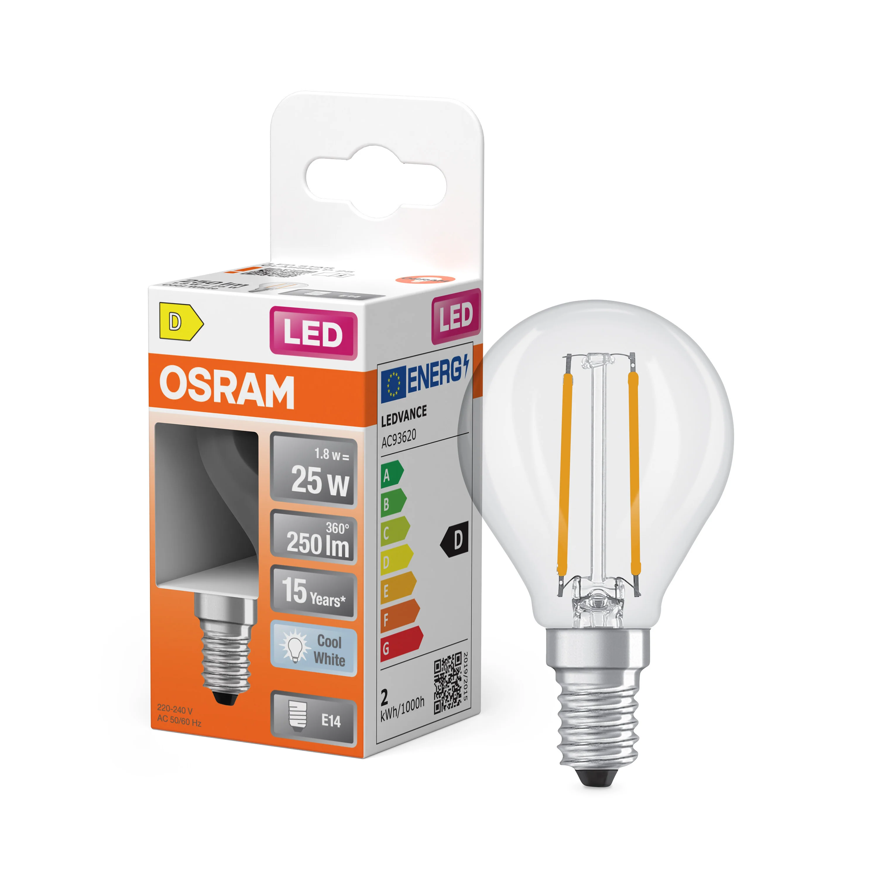 Żarówka LED OSRAM LED Star Classic P 25 Filament 1.8W 840 Clear E14 - Image 4