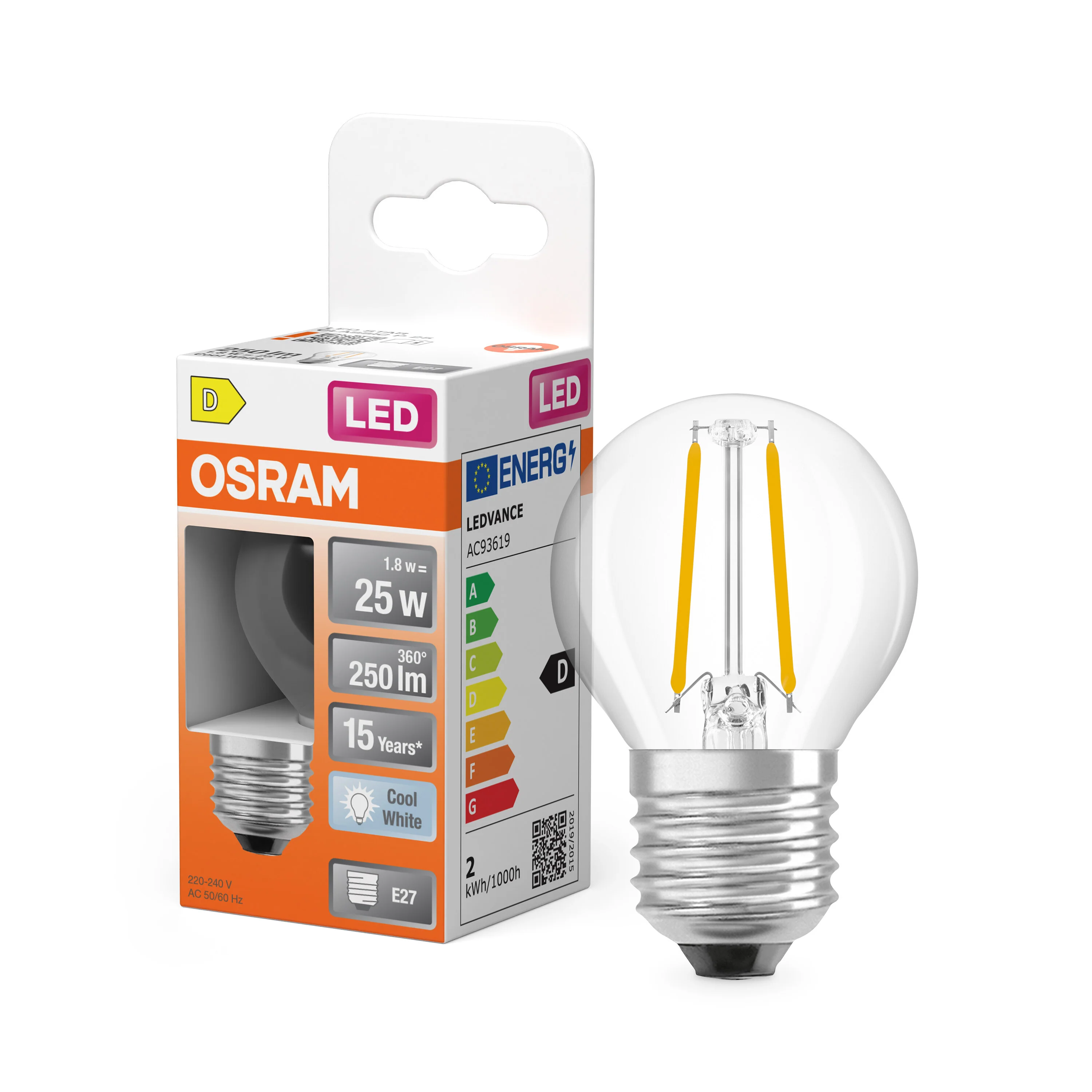 Żarówka LED OSRAM LED Star Classic P 25 Filament 1.8W 840 Clear E27 - Image 4