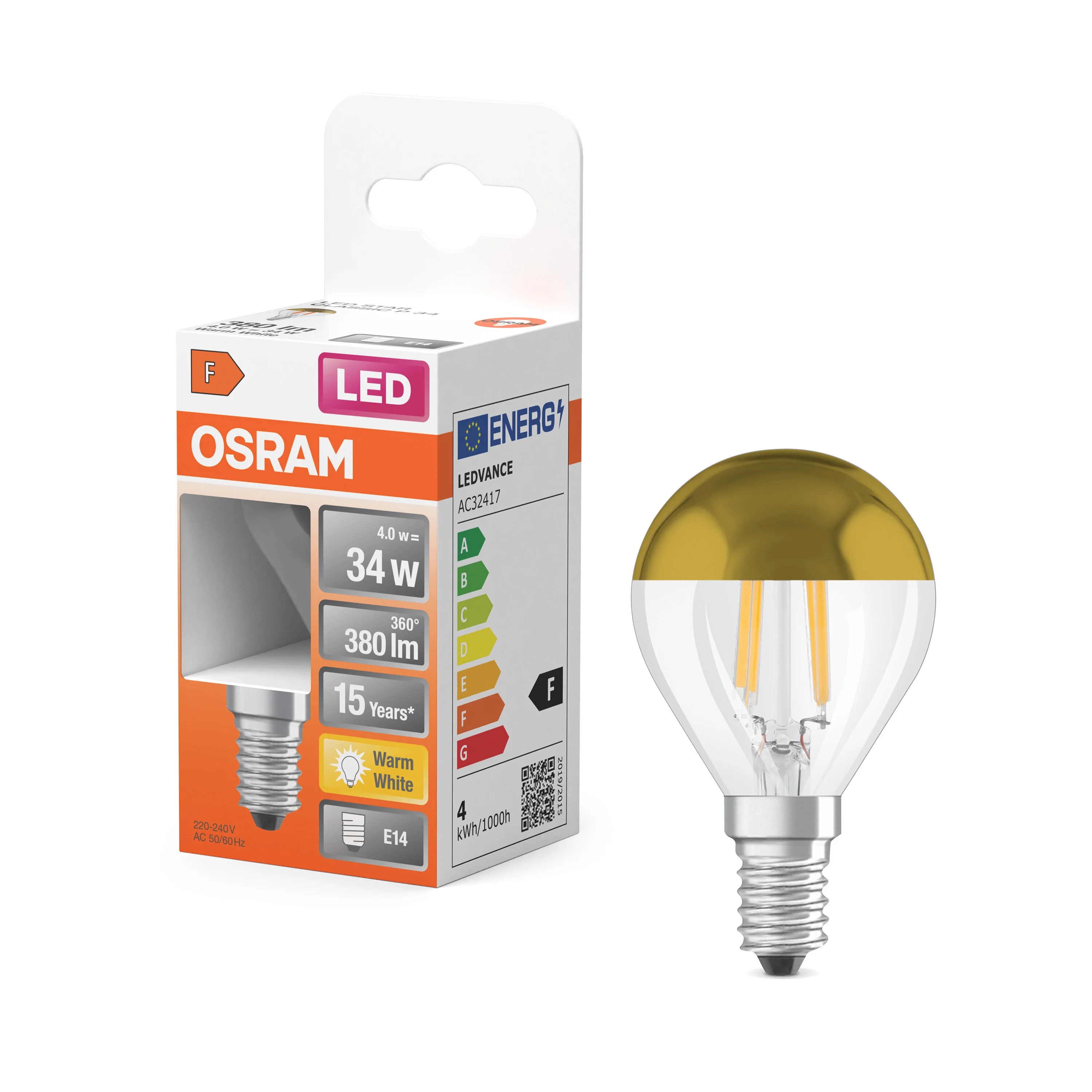 Żarówka LED OSRAM LED Star Classic P 34 Filament Mirror Gold 4W 827 Clear E14 - Image 4