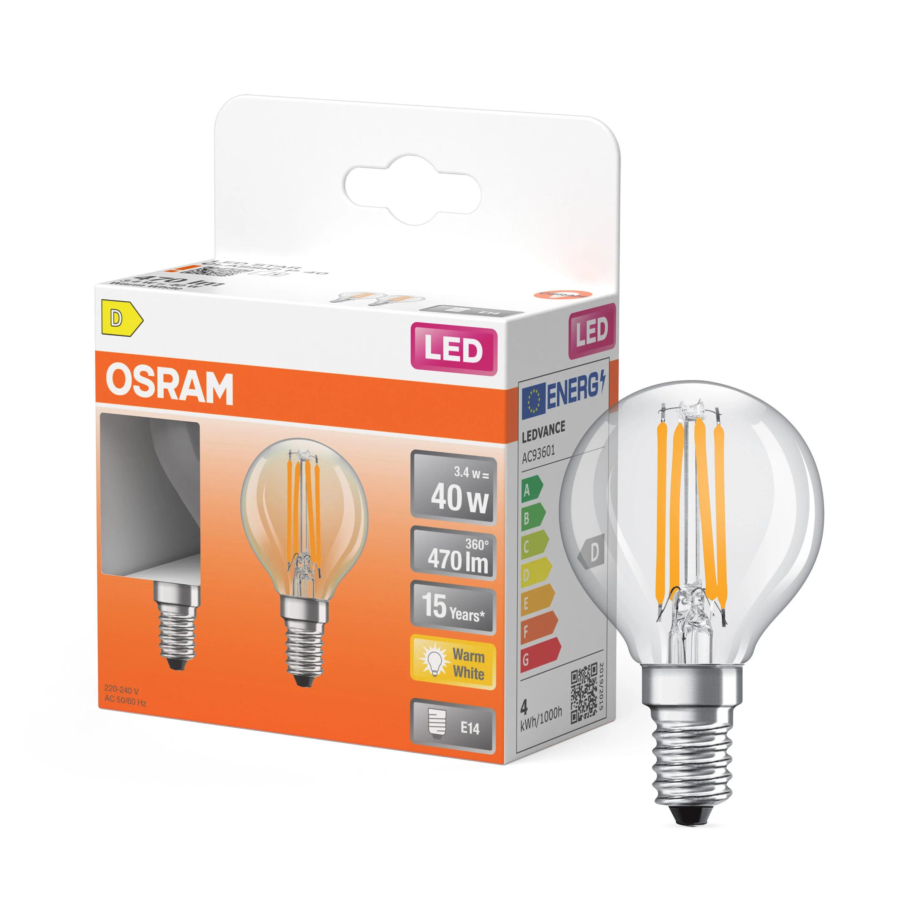 Żarówka LED OSRAM LED Star Classic P 40 Filament 3.4W 827 Clear E14 - Image 4