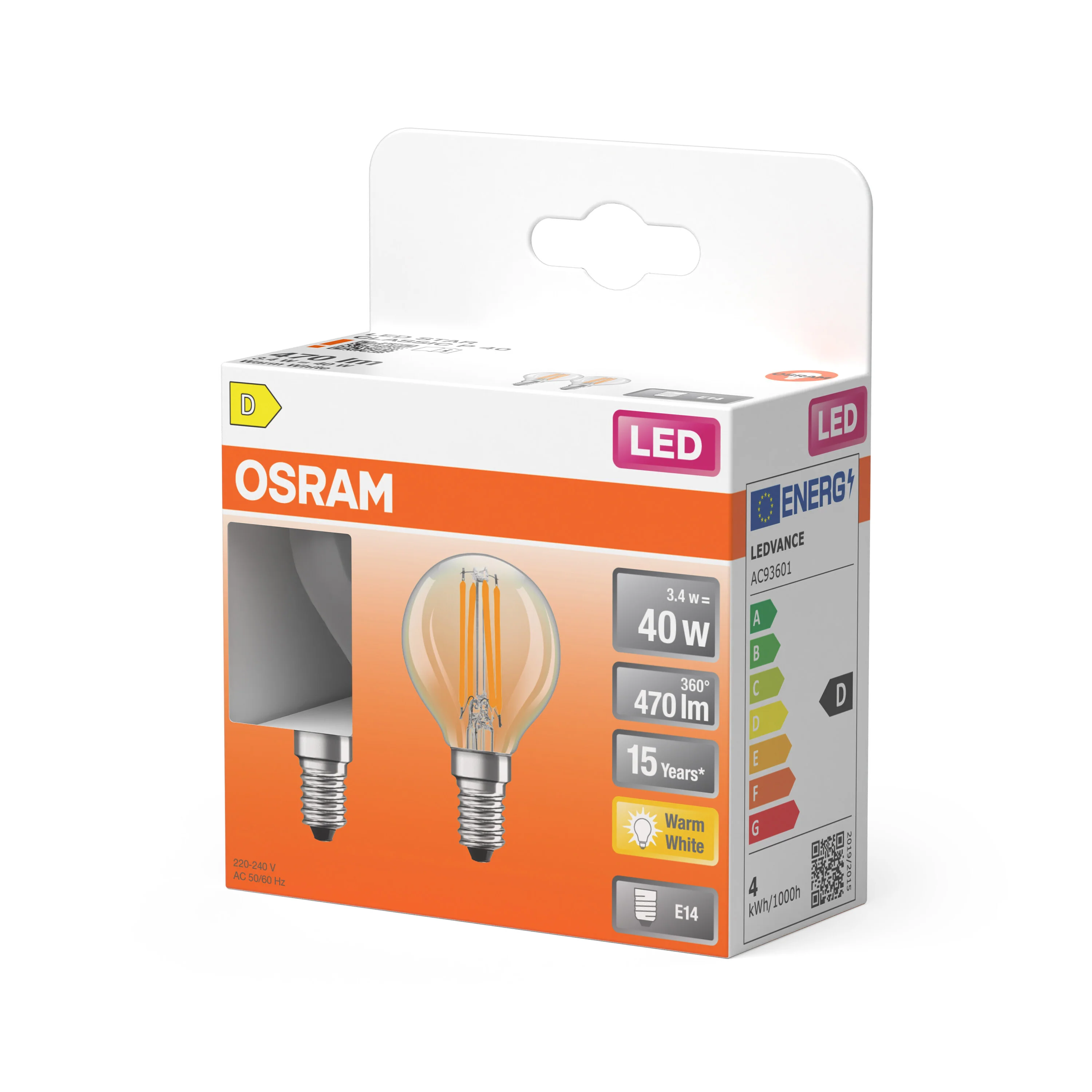 Żarówka LED OSRAM LED Star Classic P 40 Filament 3.4W 827 Clear E14 - Image 5