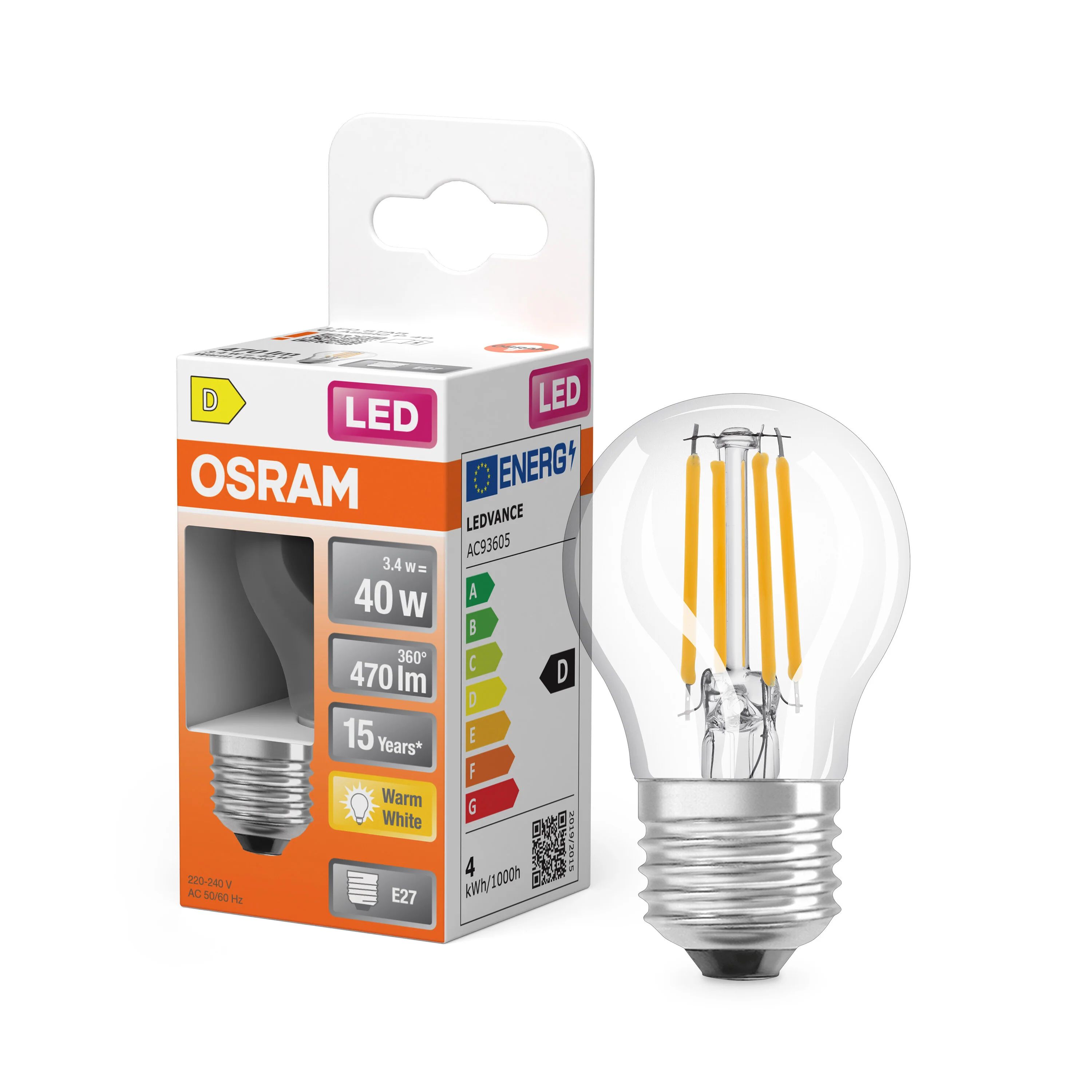 Żarówka LED OSRAM LED Star Classic P 40 Filament 3.4W 827 Clear E27 - Image 4