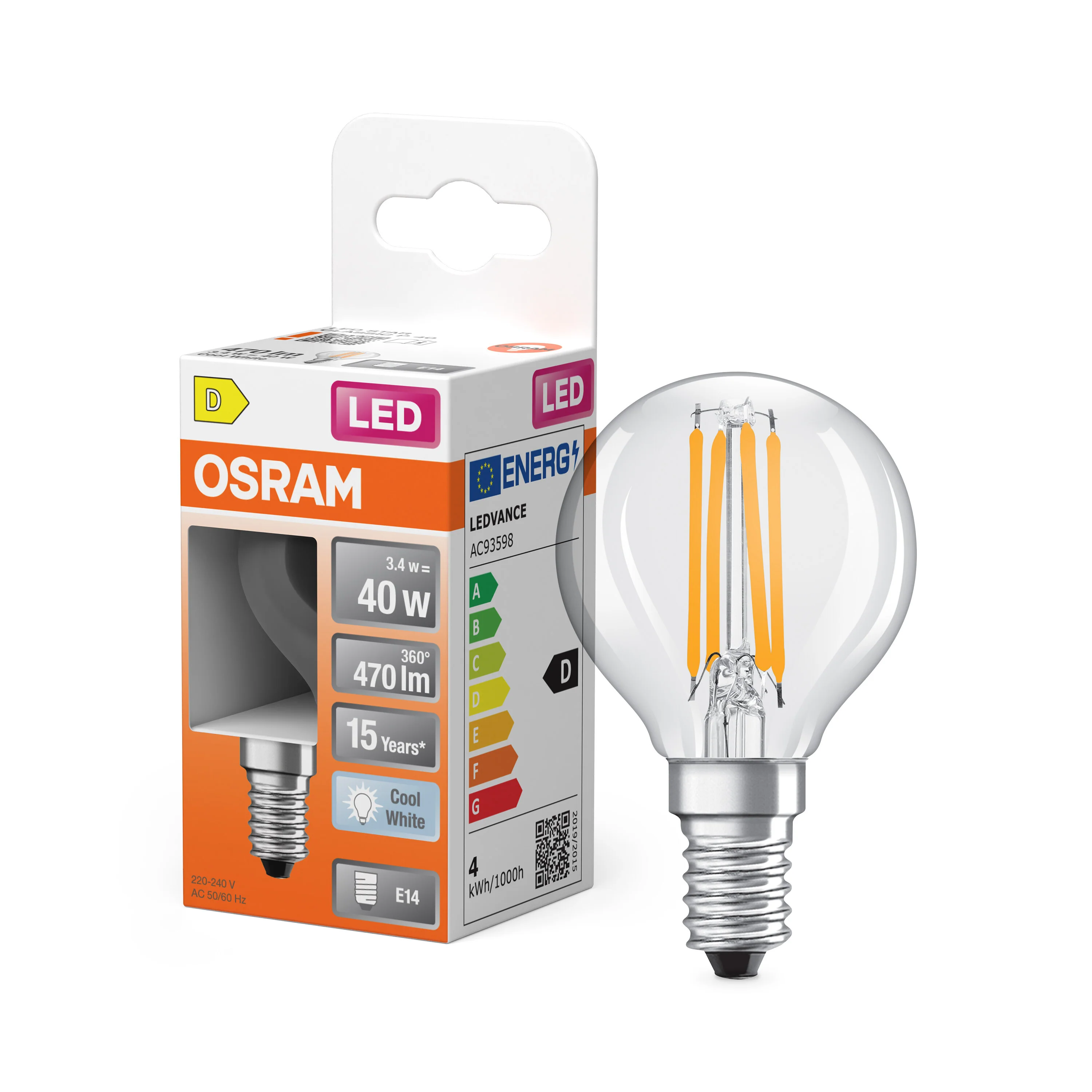 Żarówka LED OSRAM LED Star Classic P 40 Filament 3.4W 840 Clear E14 - Image 4
