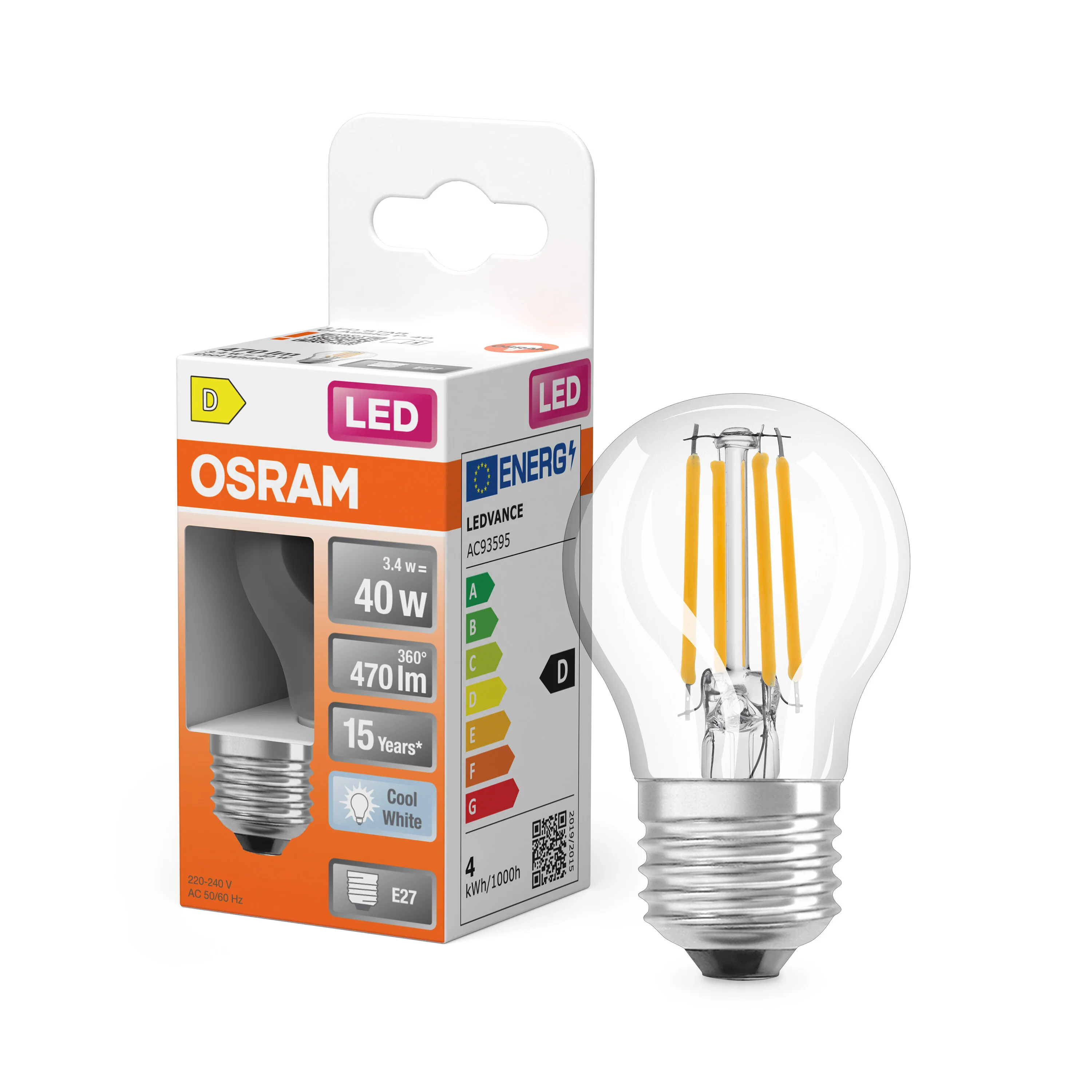 Żarówka LED OSRAM LED Star Classic P 40 Filament 3.4W 840 Clear E27 - Image 4