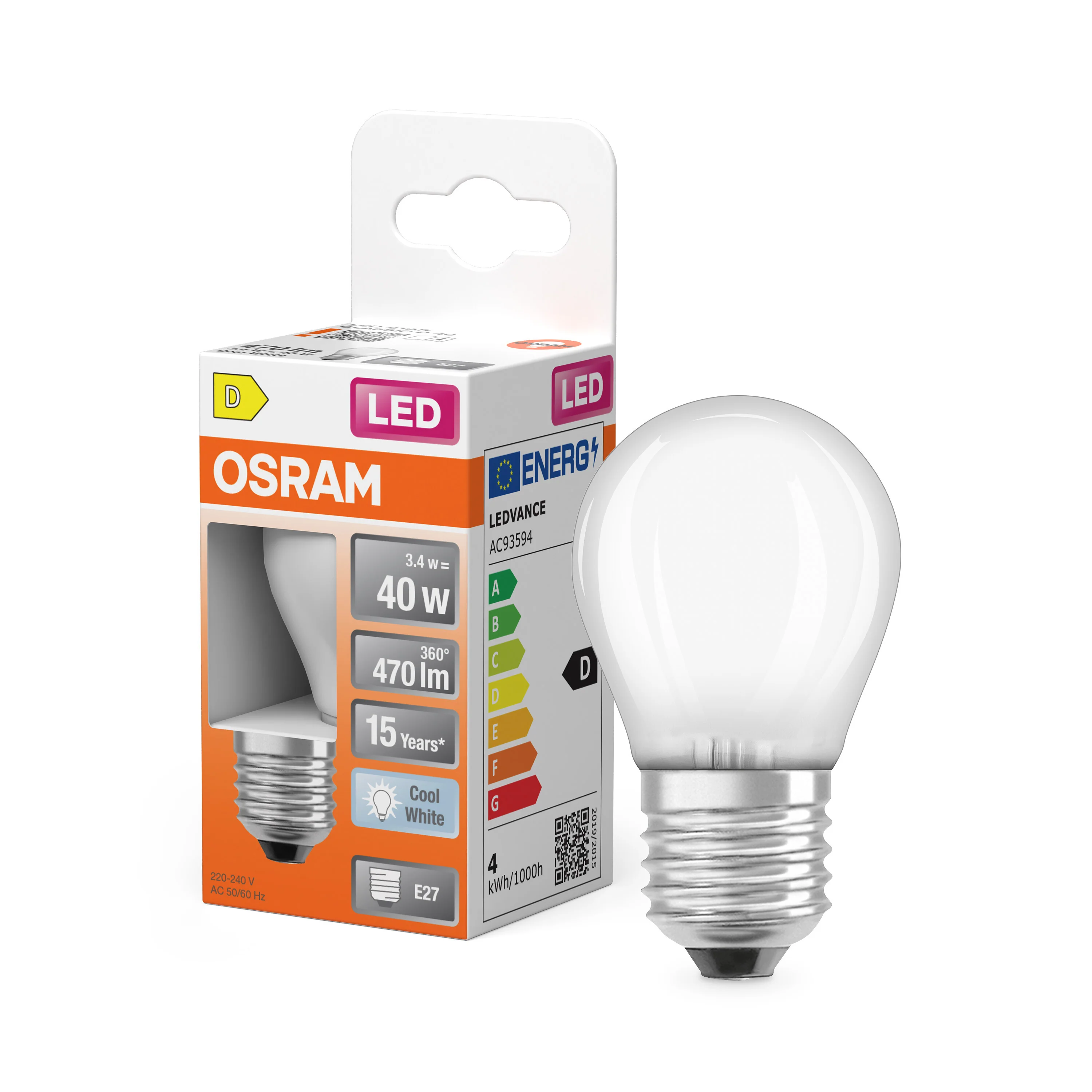 Żarówka LED OSRAM LED Star Classic P 40 Filament 3.4W 840 Frosted E27 - Image 4