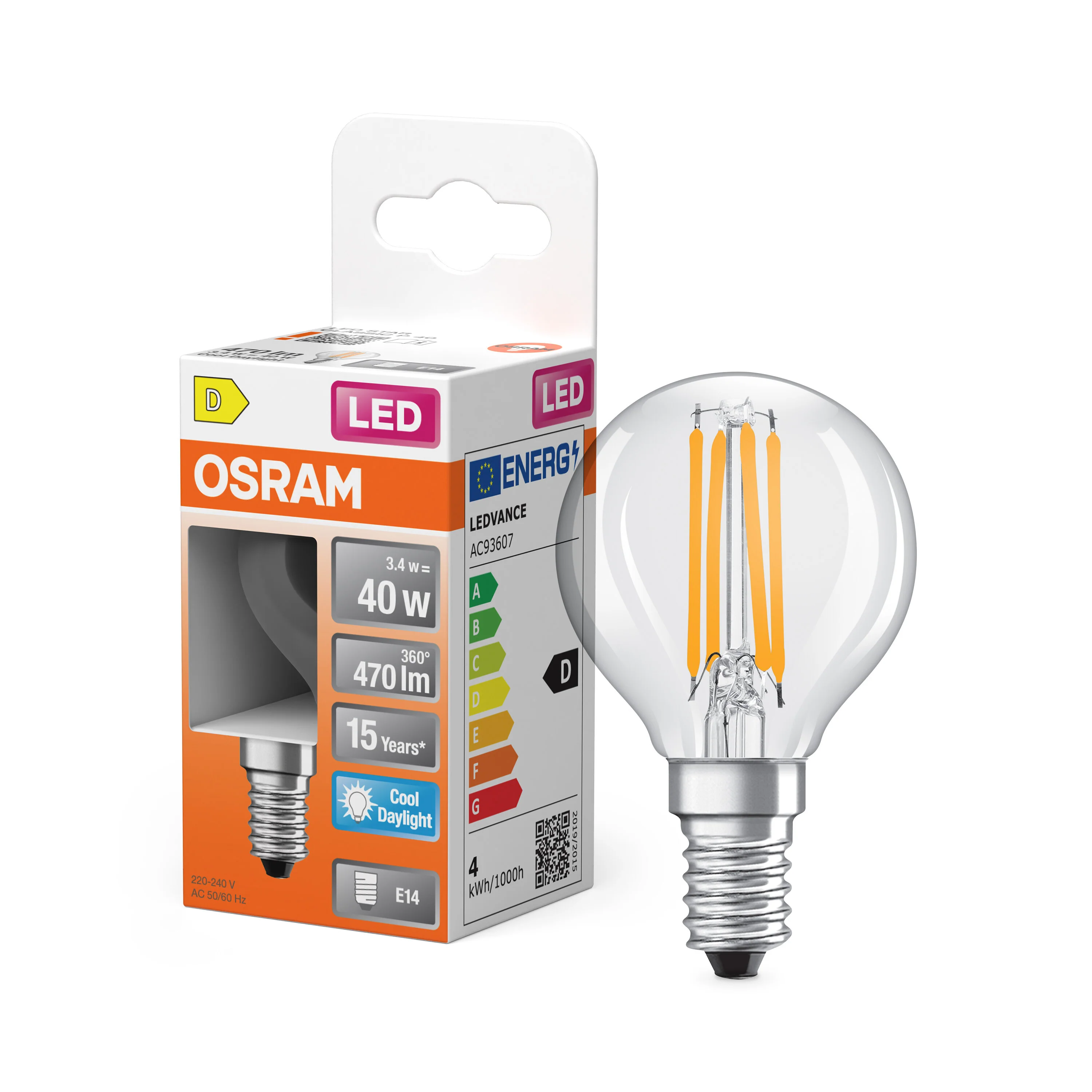 Żarówka LED OSRAM LED Star Classic P 40 Filament 3.4W 865 Clear E14 - Image 4