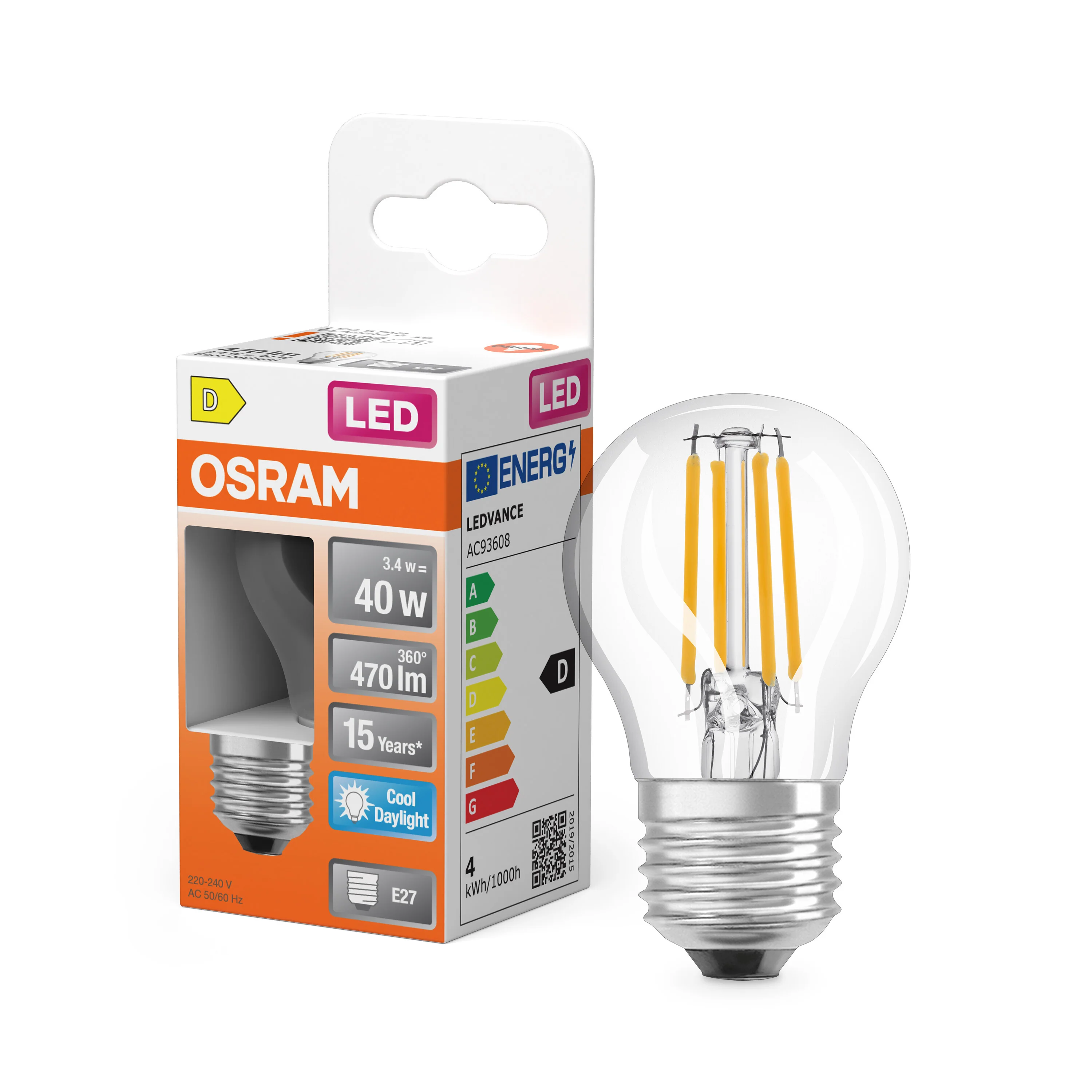 Żarówka LED OSRAM LED Star Classic P 40 Filament 3.4W 865 Clear E27 - Image 4