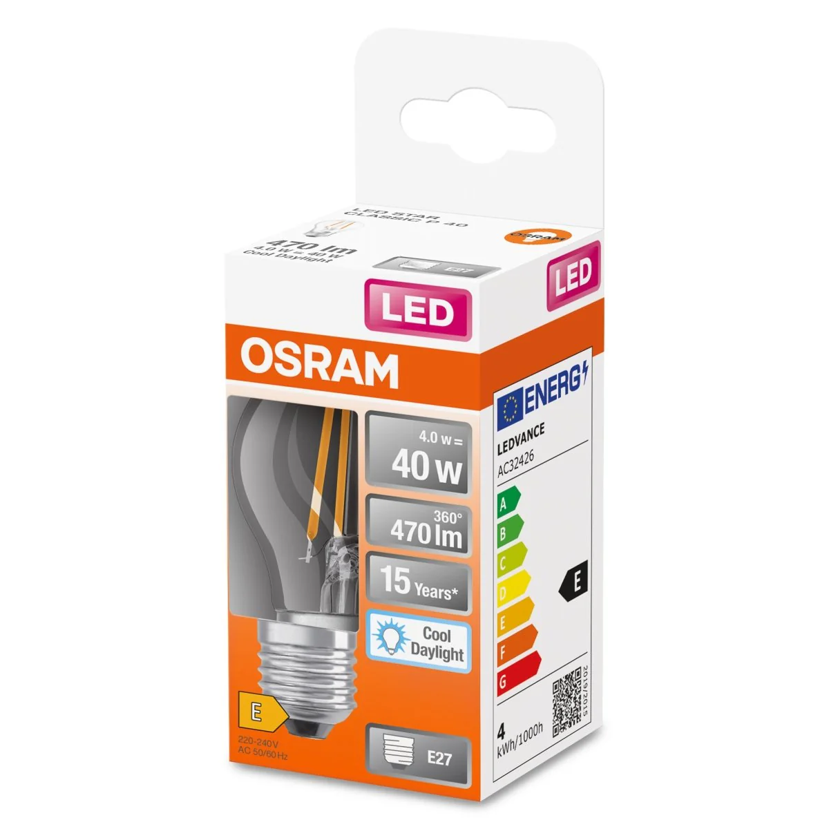 Żarówka LED OSRAM LED Star Classic P 40 Filament 4W 865 Clear E27 - Image 2