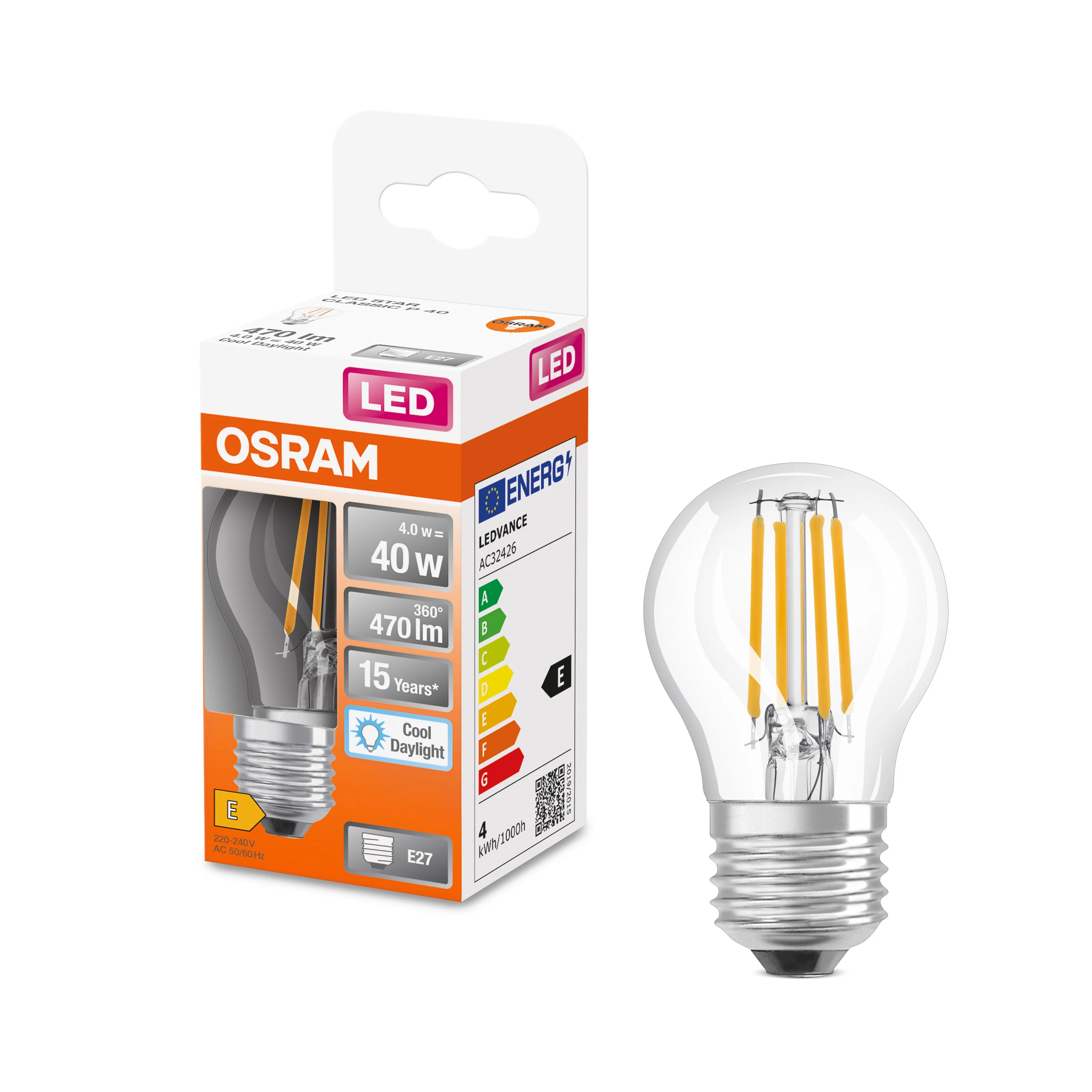 Żarówka LED OSRAM LED Star Classic P 40 Filament 4W 865 Clear E27 - Image 4