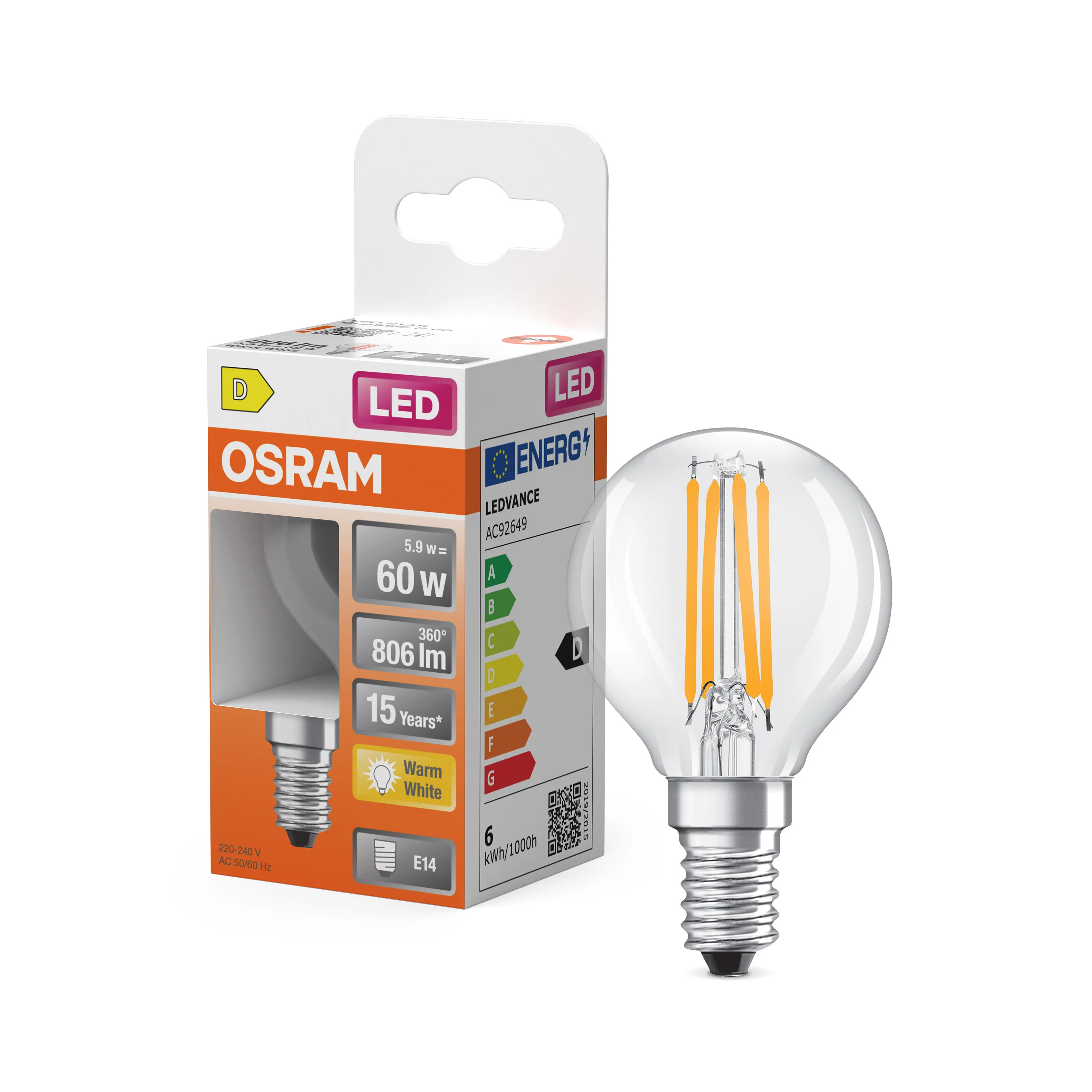 Żarówka LED OSRAM LED Star Classic P 60 Filament 5.9W 827 Clear E14 - Image 4