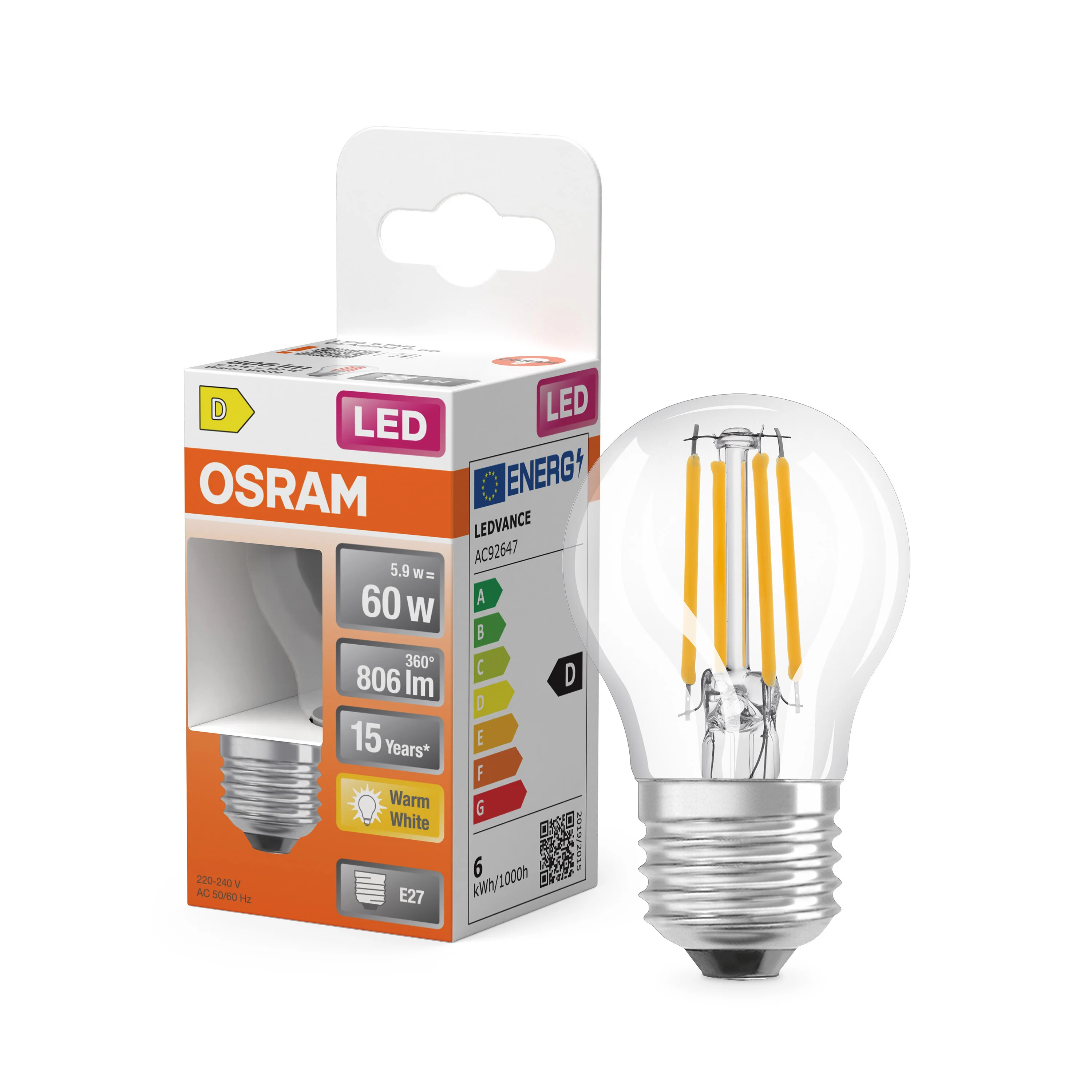 Żarówka LED OSRAM LED Star Classic P 60 Filament 5.9W 827 Clear E27 - Image 4