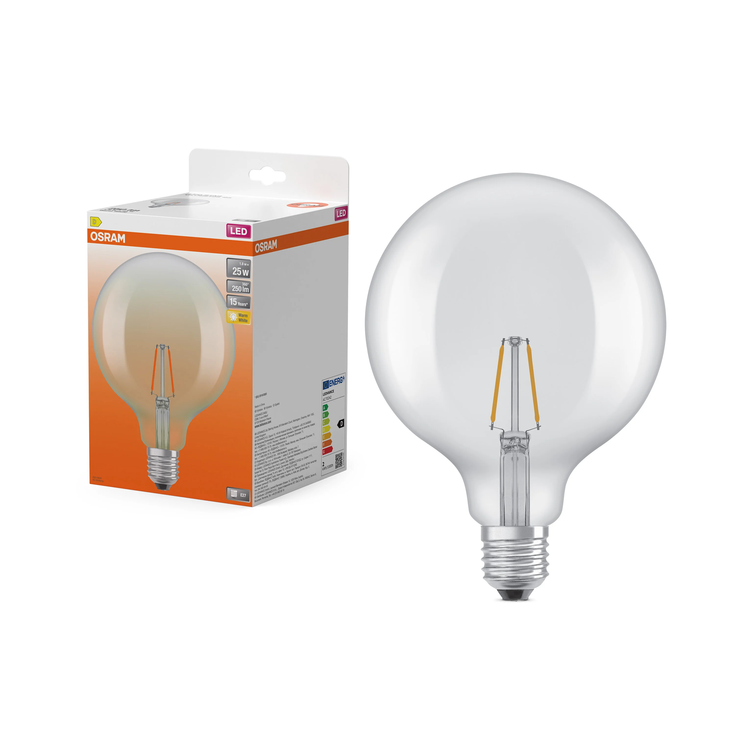 Żarówka LED OSRAM LED Star Globe 125 25 Filament 1.8W 827 Clear E27 - Image 4