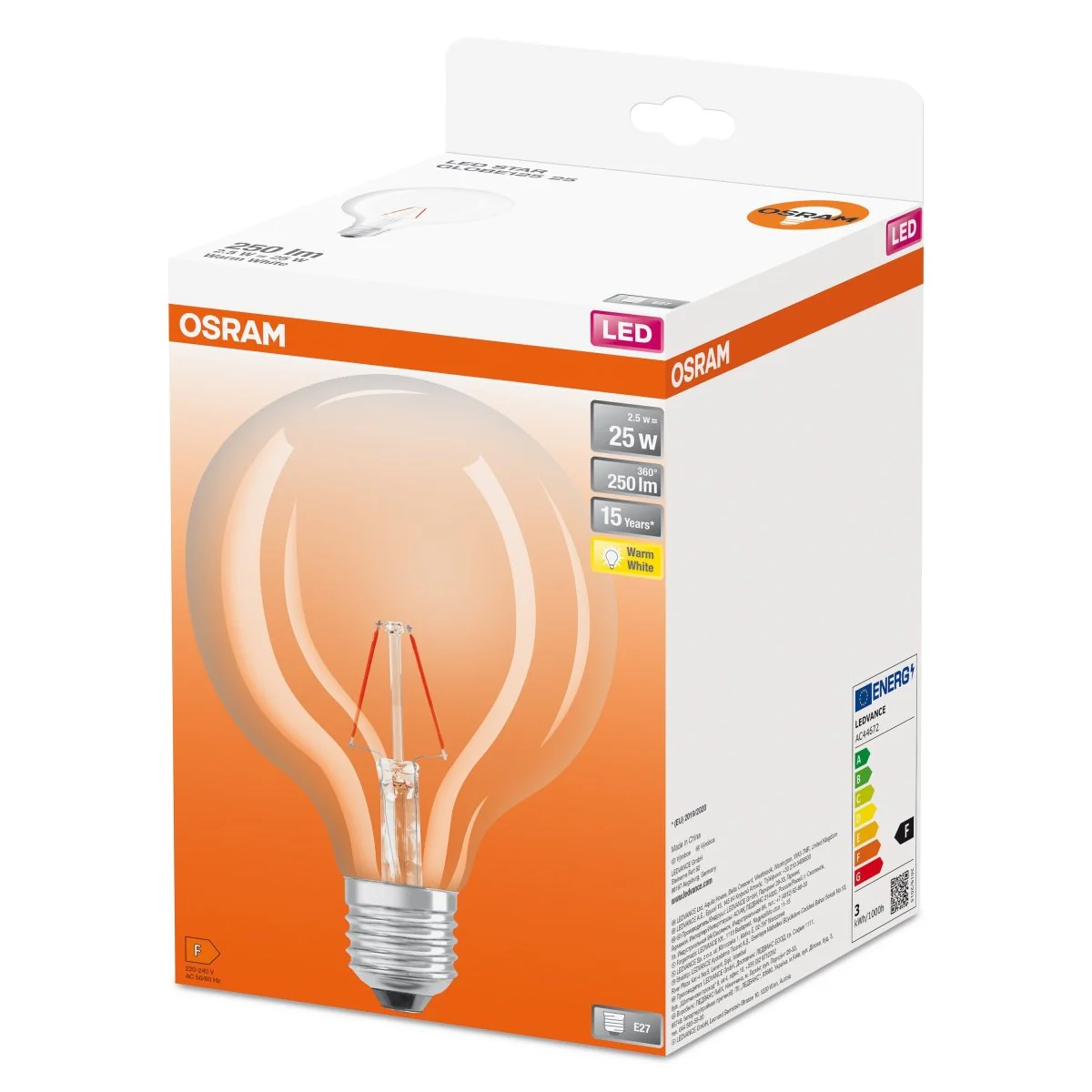 Żarówka LED OSRAM LED Star Globe 125 25 Filament 2.5W 827 Clear E27 - Image 2