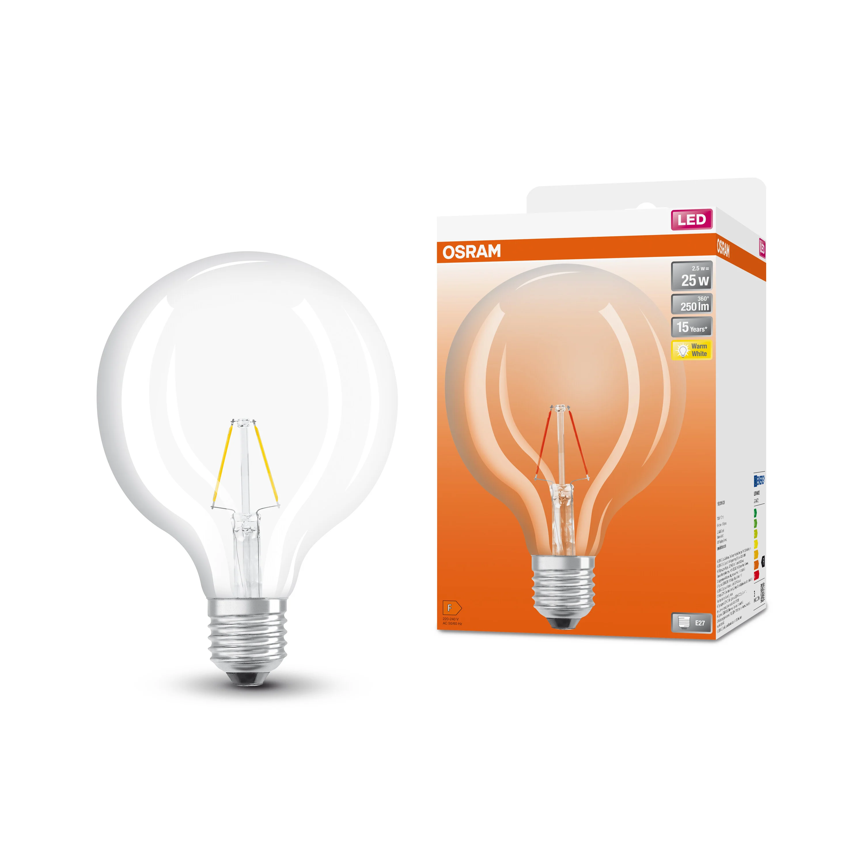 Żarówka LED OSRAM LED Star Globe 125 25 Filament 2.5W 827 Clear E27 - Image 4