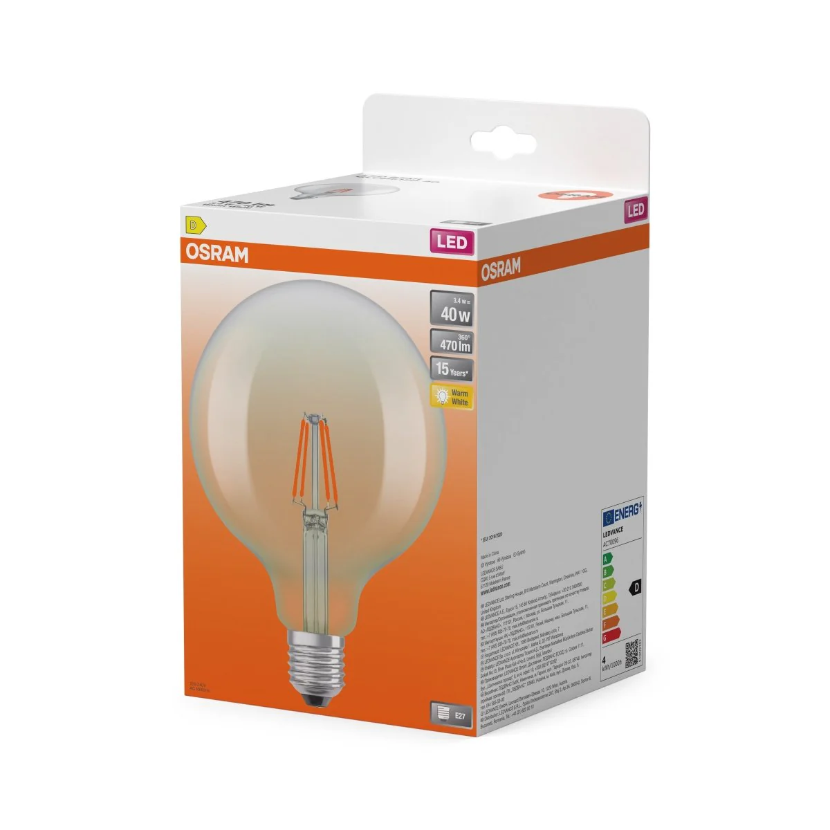 Żarówka LED OSRAM LED Star Globe 125 40 Filament 3.4W 827 Clear E27 - Image 2
