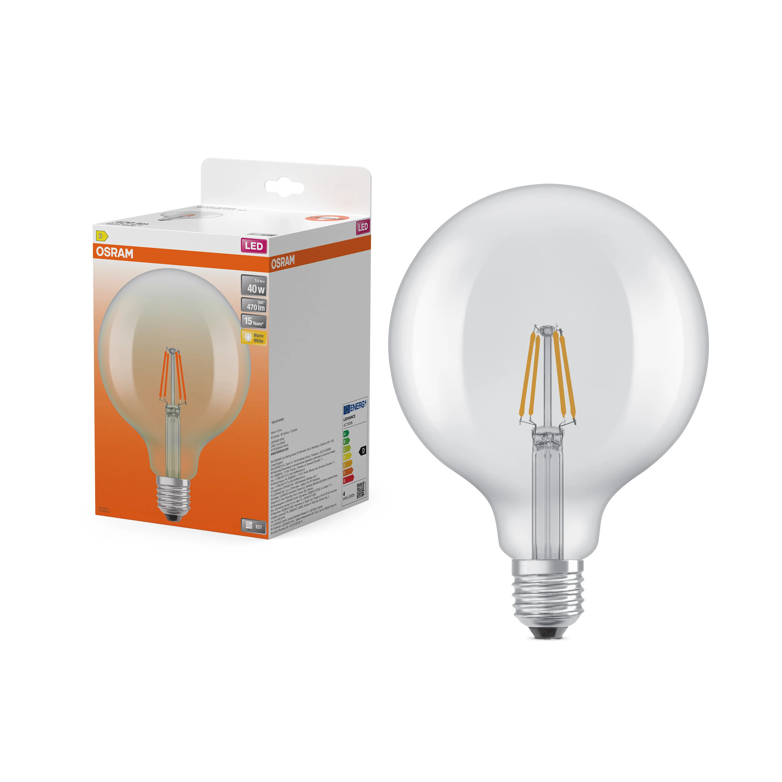 Żarówka LED OSRAM LED Star Globe 125 40 Filament 3.4W 827 Clear E27 - Image 4