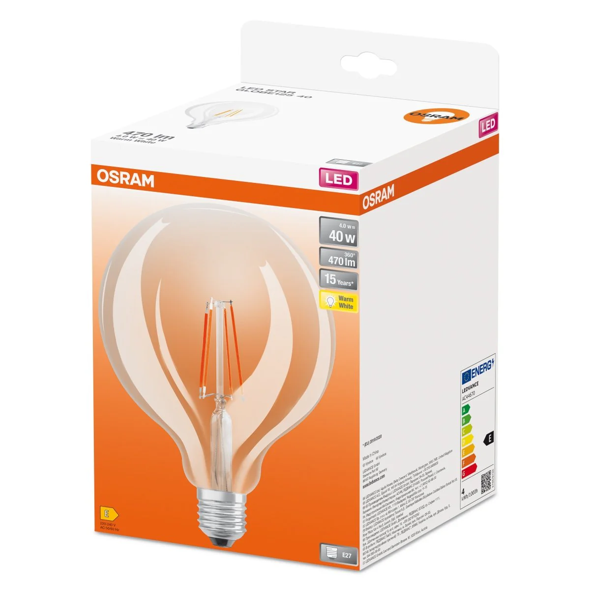 Żarówka LED OSRAM LED Star Globe 125 40 Filament 4W 827 Clear E27 - Image 2